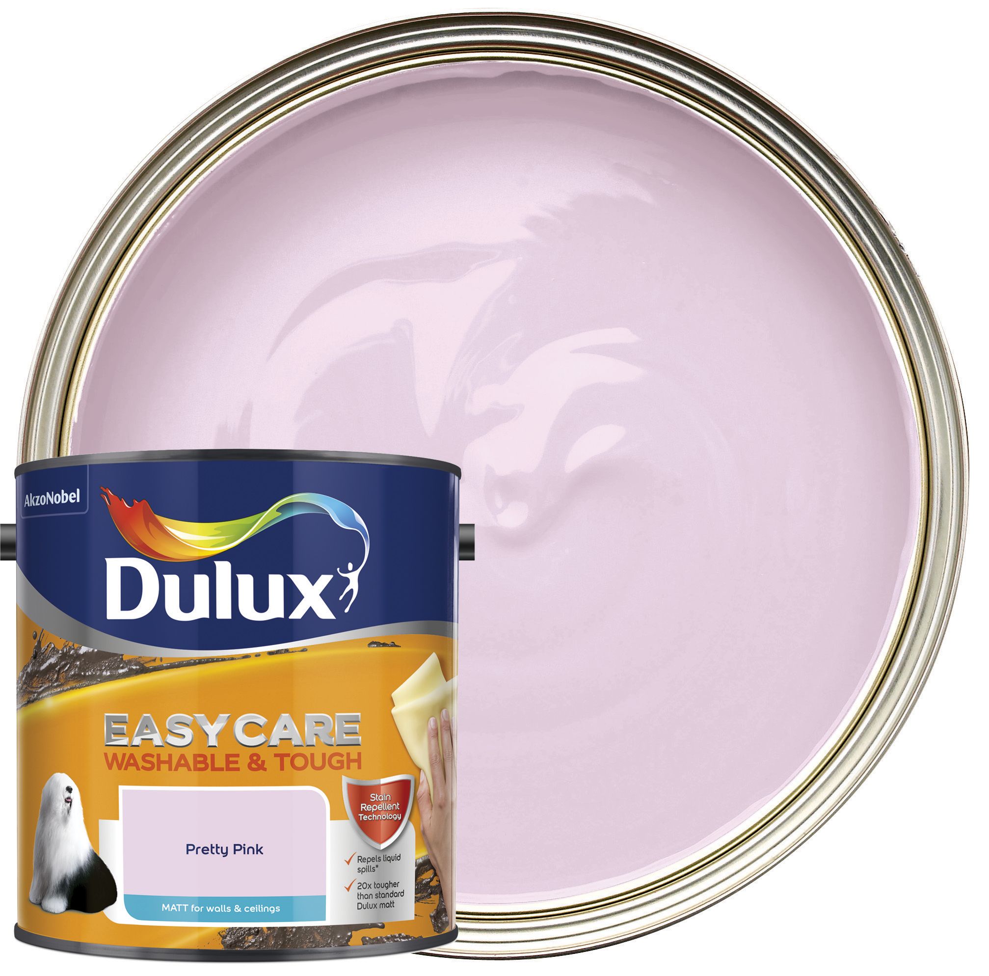 Image of Dulux Easycare Washable & Tough Matt Emulsion Paint - Pretty Pink - 2.5L