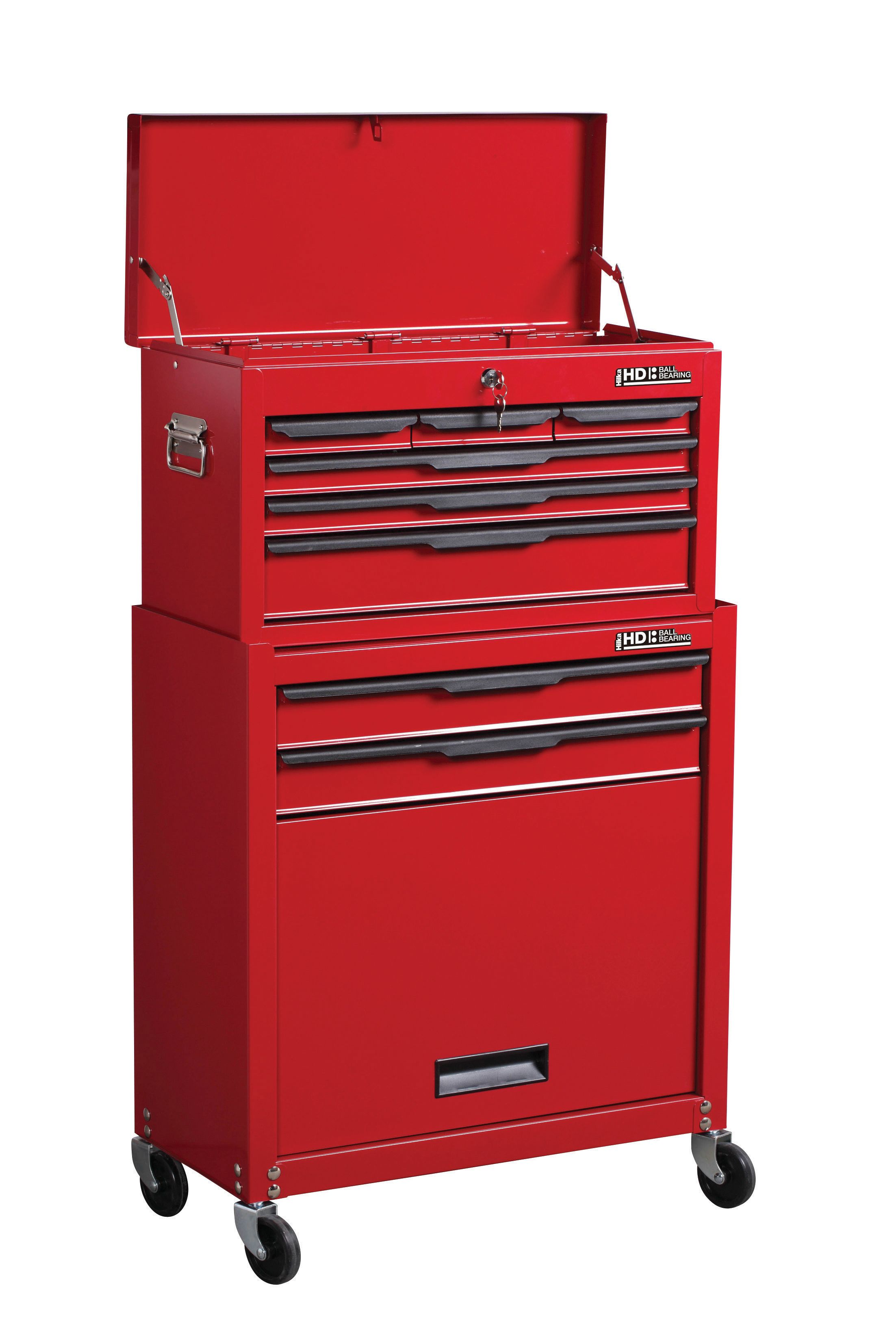 Hilka Heavy Duty 8 Drawer Tool Chest and Cabinet Combination Set - Red