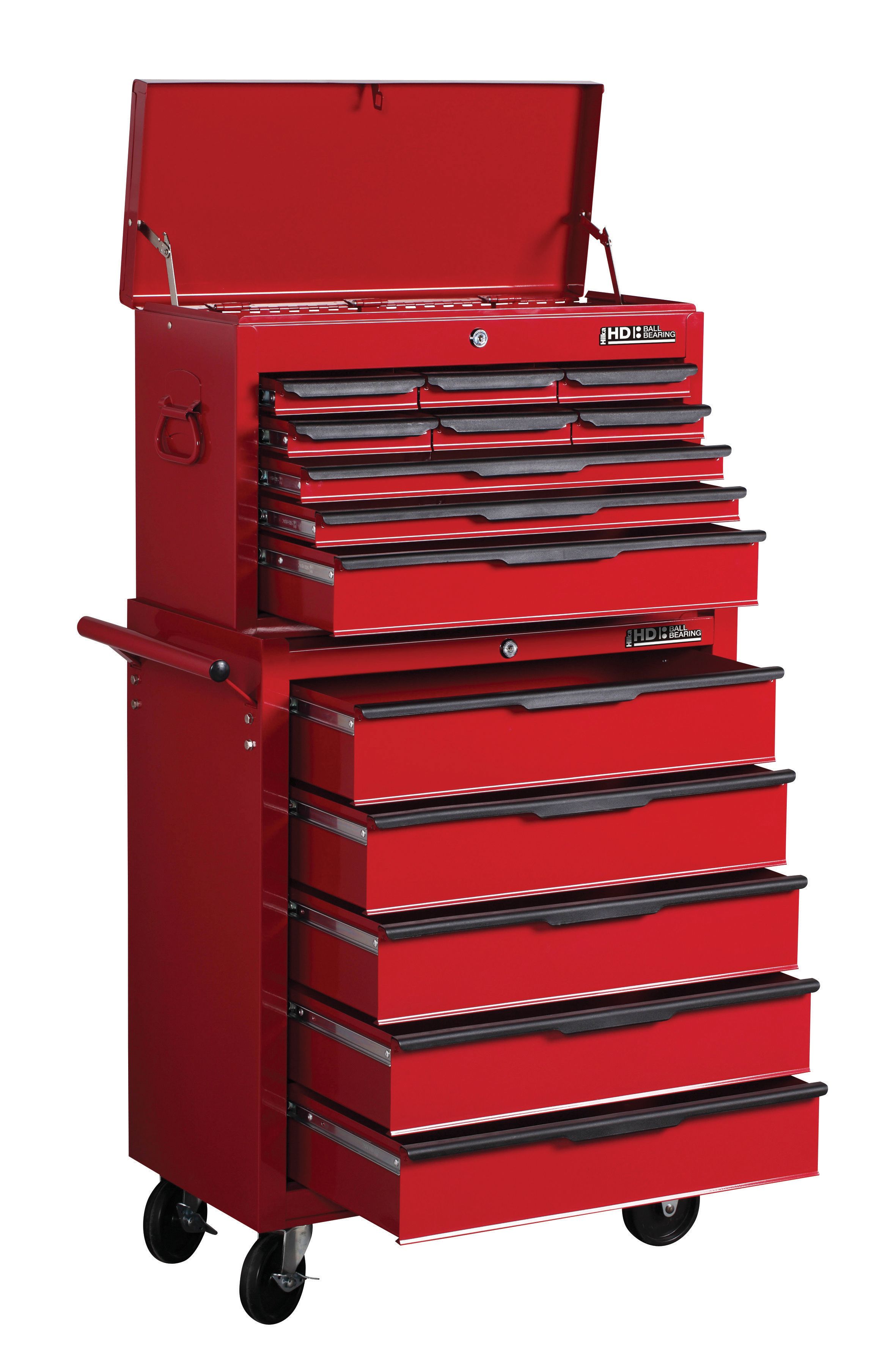 Image of Hilka Heavy Duty 14 Drawer Tool Chest and Cabinet Combination Set - Red