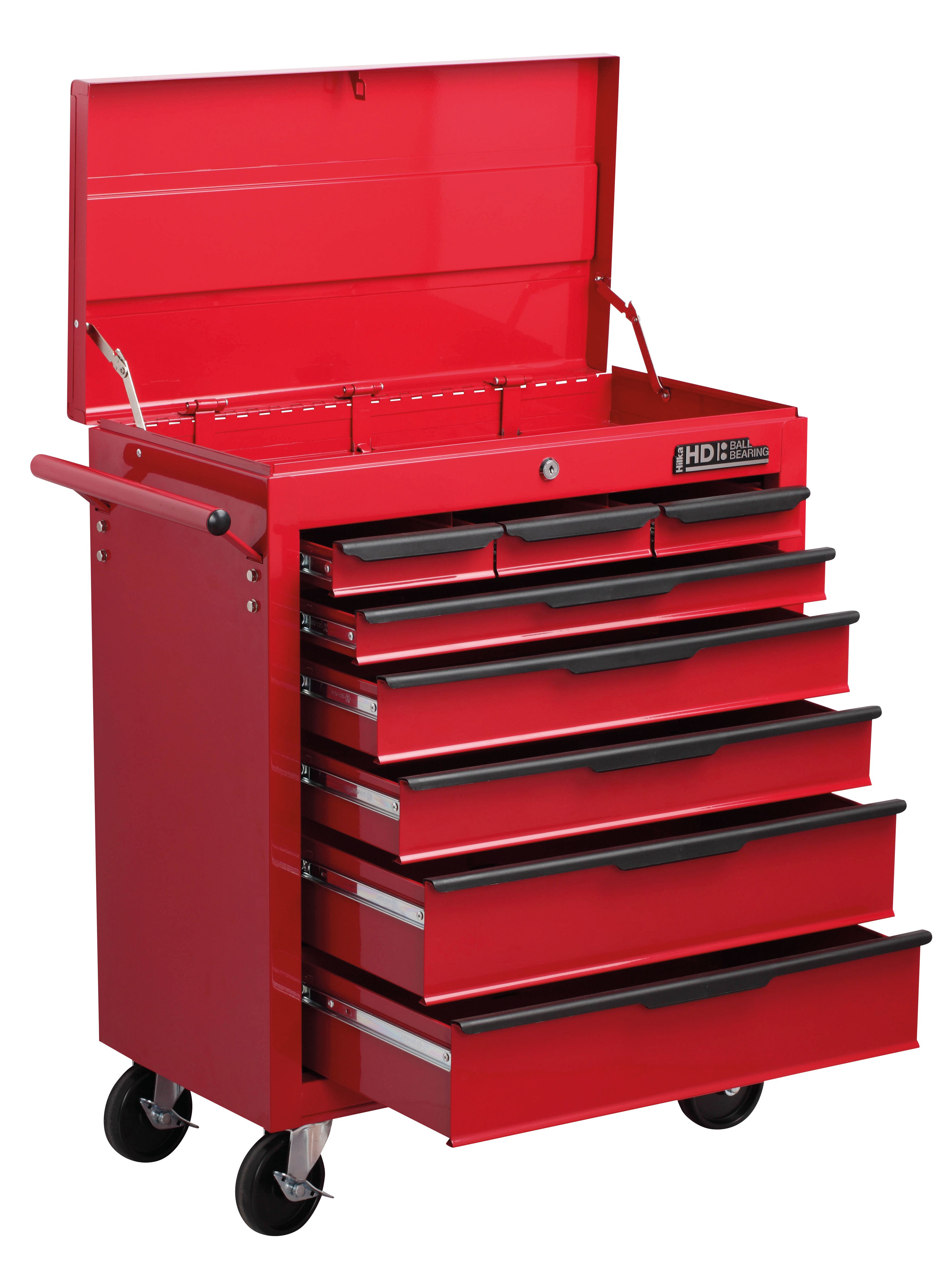 Hilka Heavy Duty 8 Drawer Tool Trolley with Lid - Red