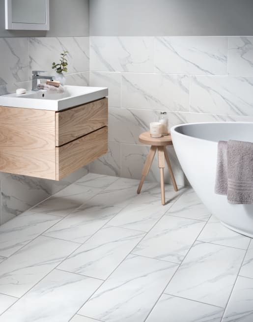 Calacatta Matt White Glazed Marble, White Marble Floor Tiles Bathroom