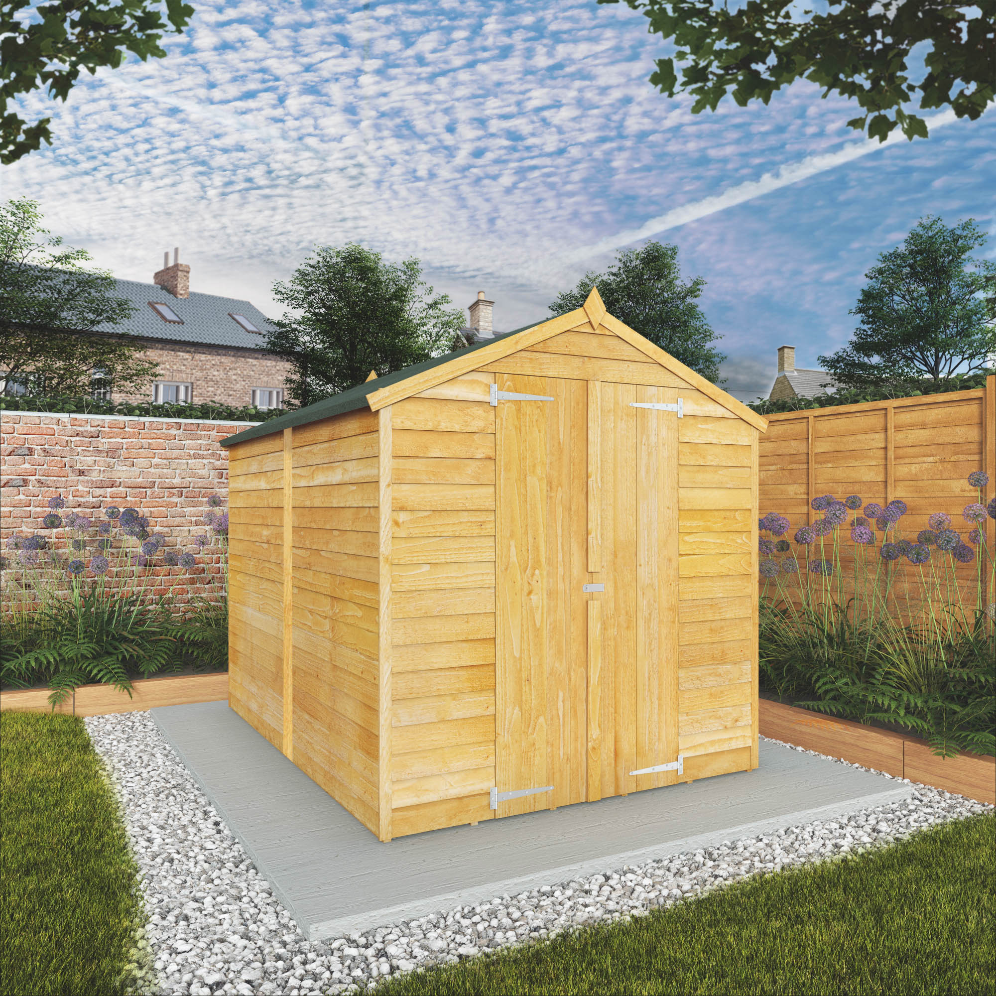 Image of Mercia 8 x 6ft Double Door Windowless Timber Overlap Apex Shed with Assembly