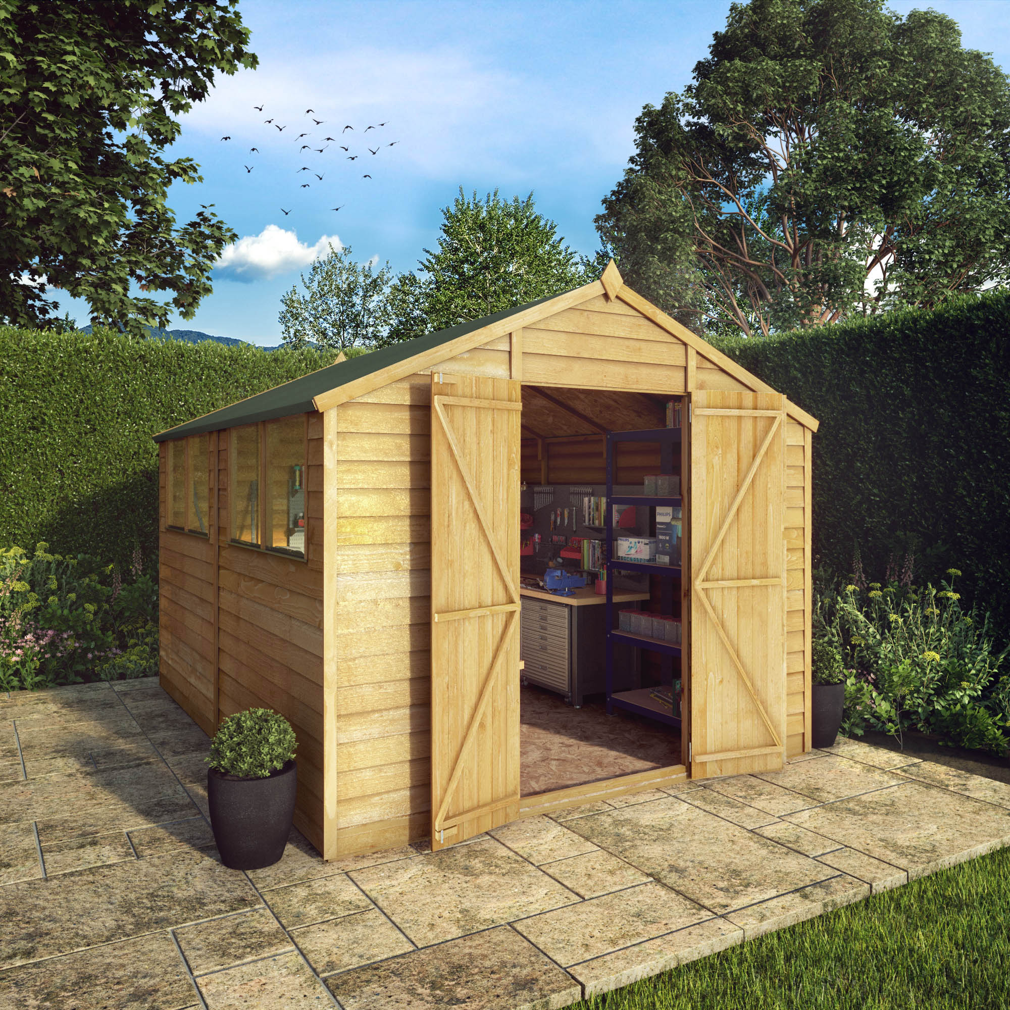 Mercia Double Door Timber Overlap Apex Shed with Assembly - 10 x 8ft