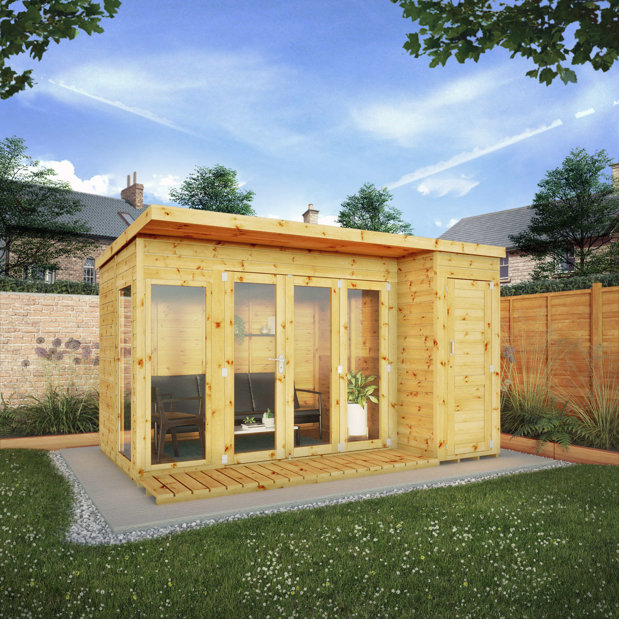 Mercia 12 x 8ft Large Garden Room including Side Shed & Bi-Fold Doors