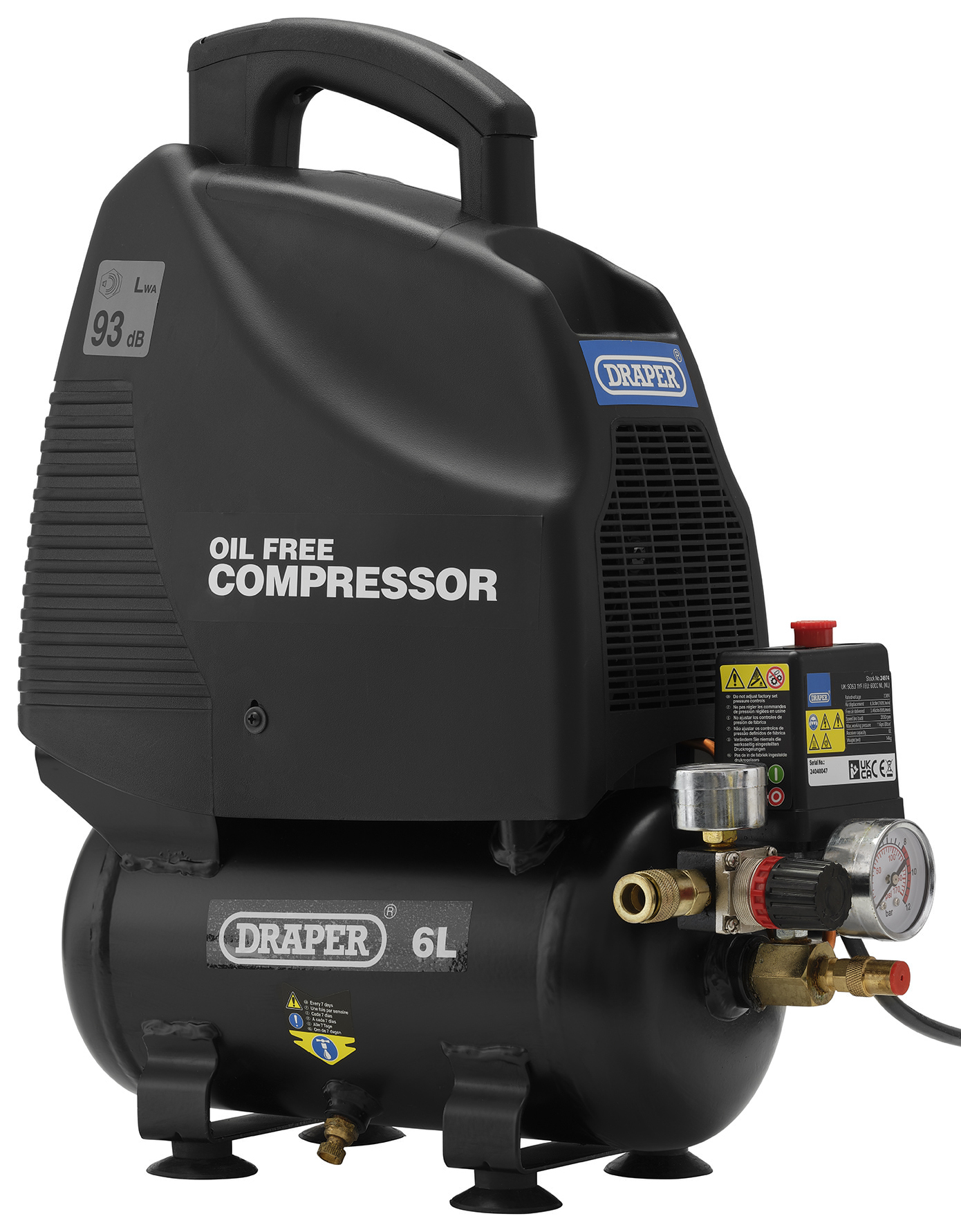 Draper 6L 230V 1.5hp (1.1kW) Oil-Free Air Compressor