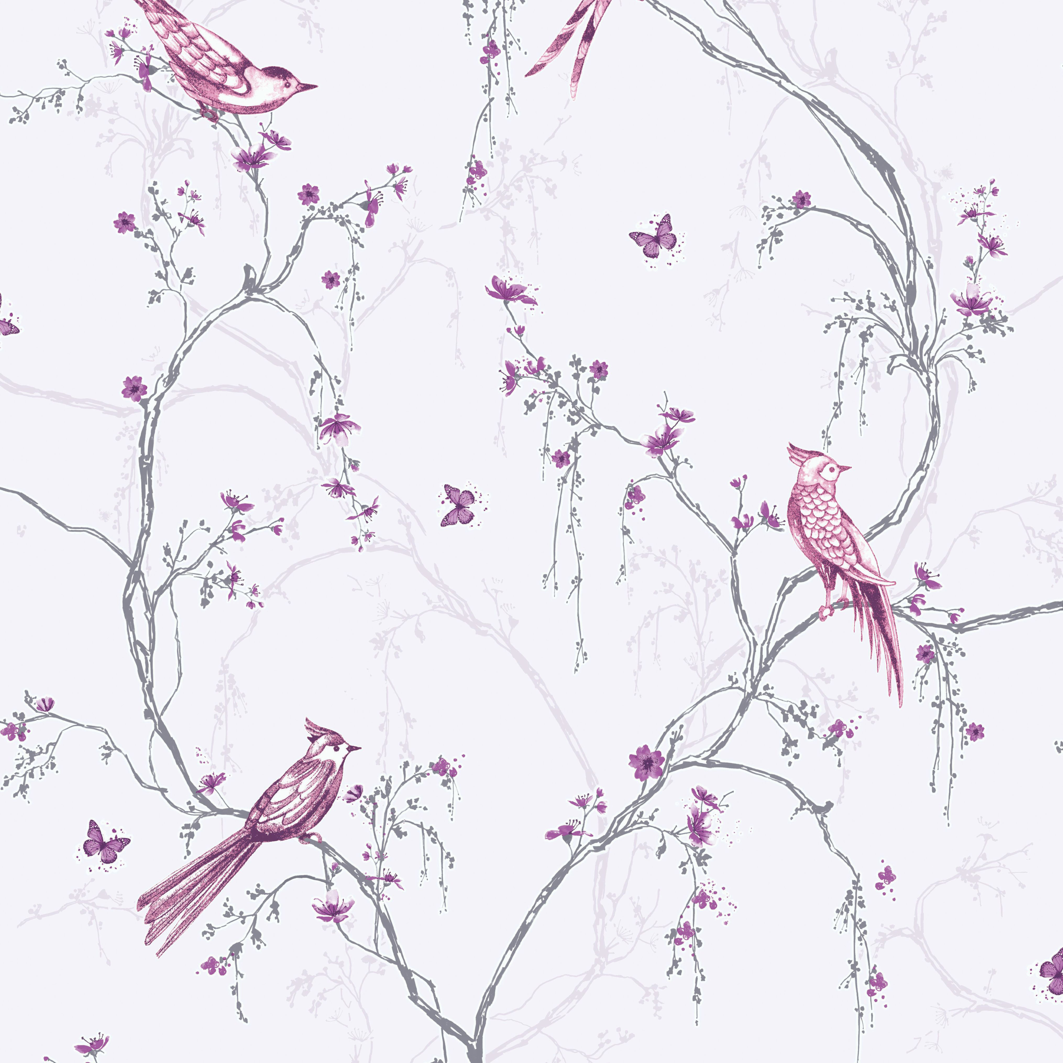 Image of Superfresco Easy Songbird Lilac Decorative Wallpaper - 10m