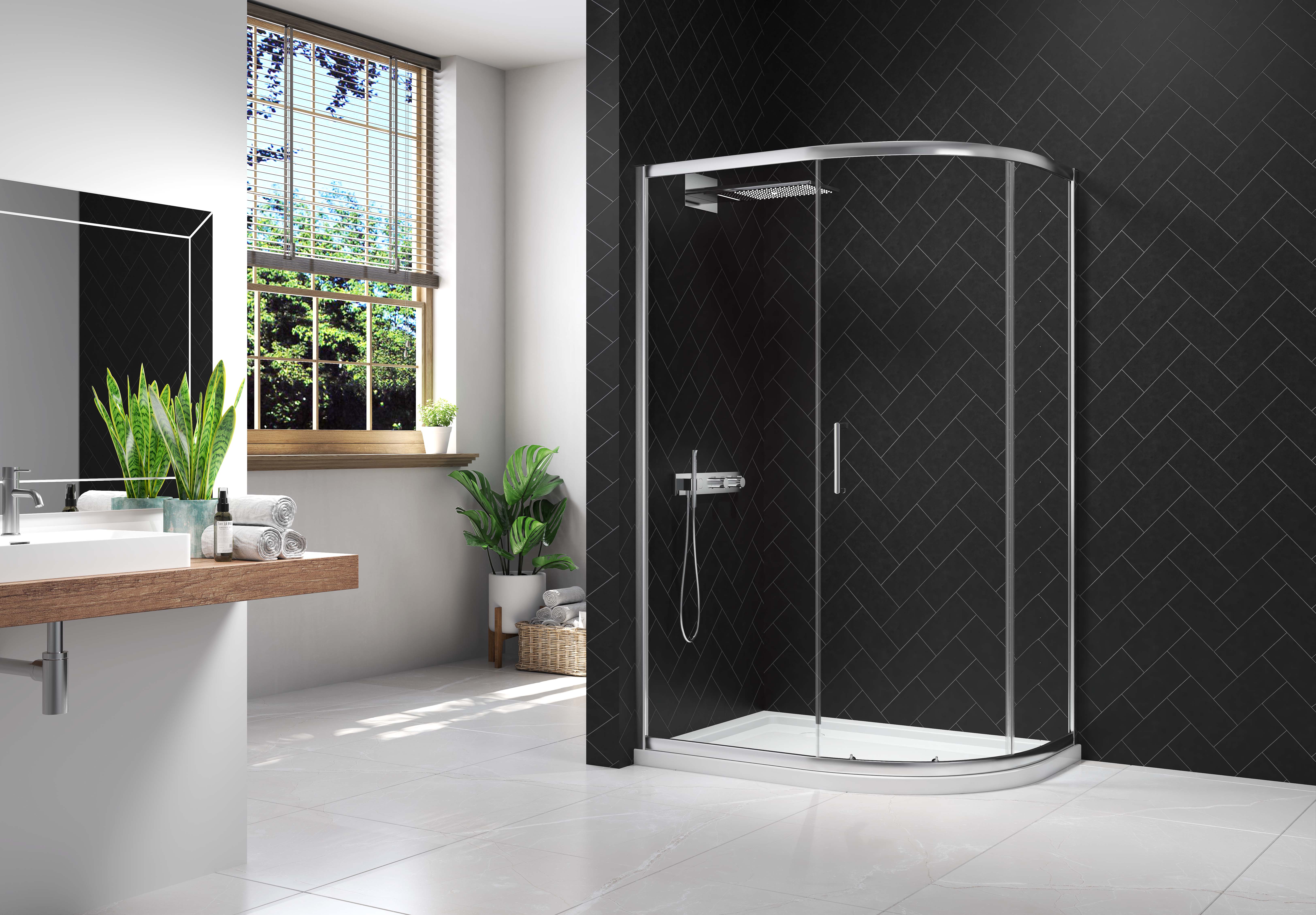 Nexa By Merlyn 8mm Chrome Offset Quadrant Single Sliding Door Shower Enclosure - 1000 x 800mm