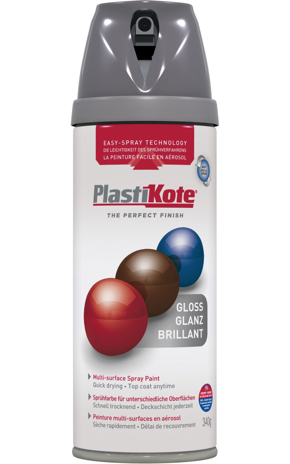 Plastikote Multi-Surface Gloss Spray Paint - Medium Grey - 400ml