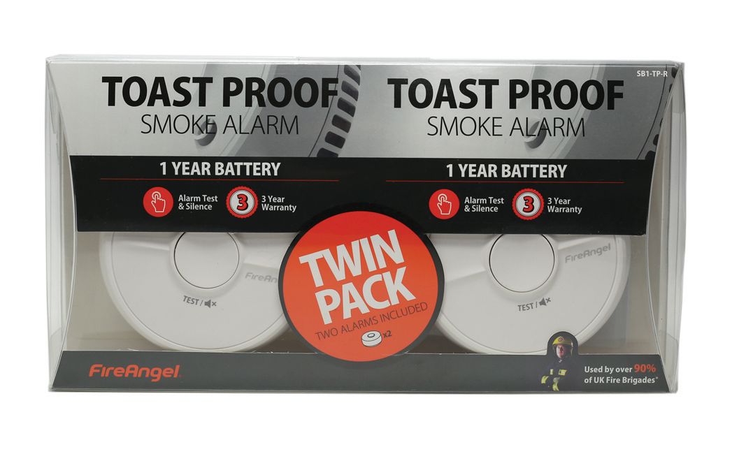 Image of FireAngel Toast Proof Smoke Alarm 1 Year Battery Twin Pack