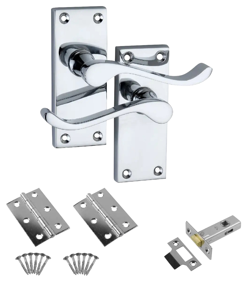 Victorian Scroll Latch Polished Chrome Latch Hinge Pack