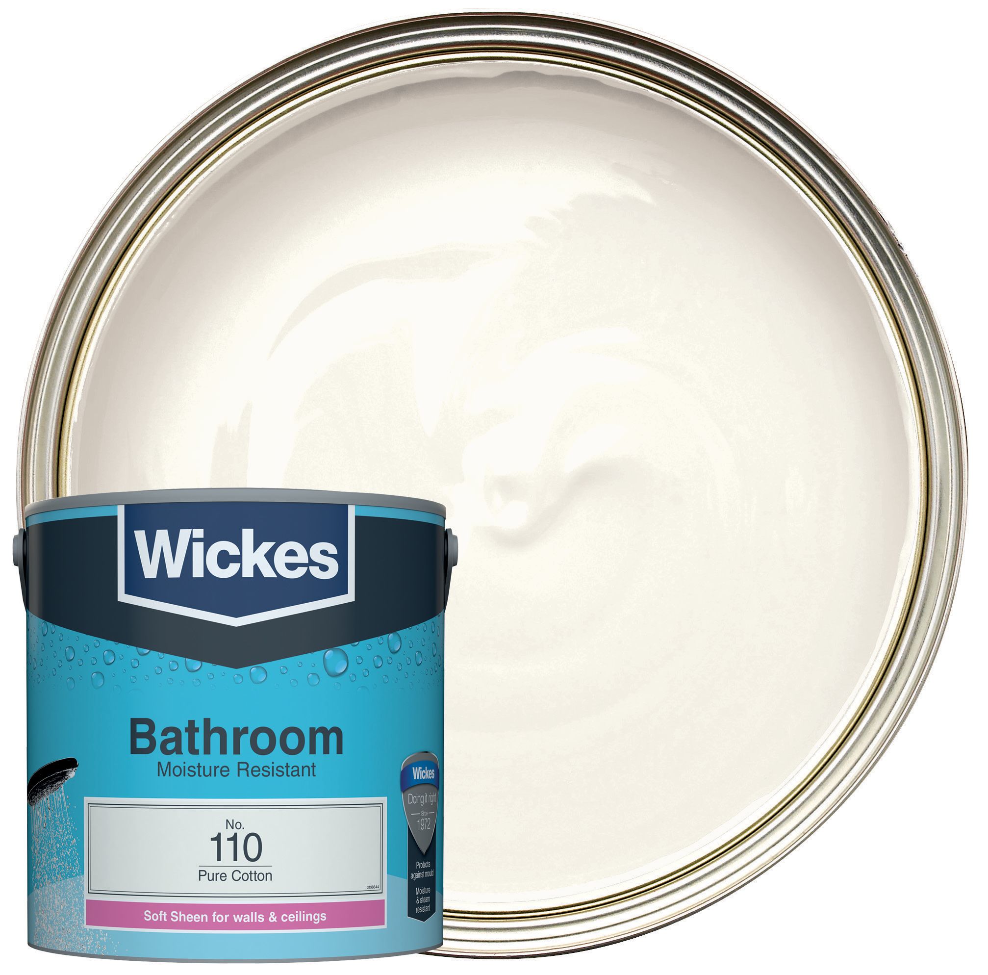 Wickes Bathroom Soft Sheen Emulsion Paint - Pure Cotton No.110 - 2.5L