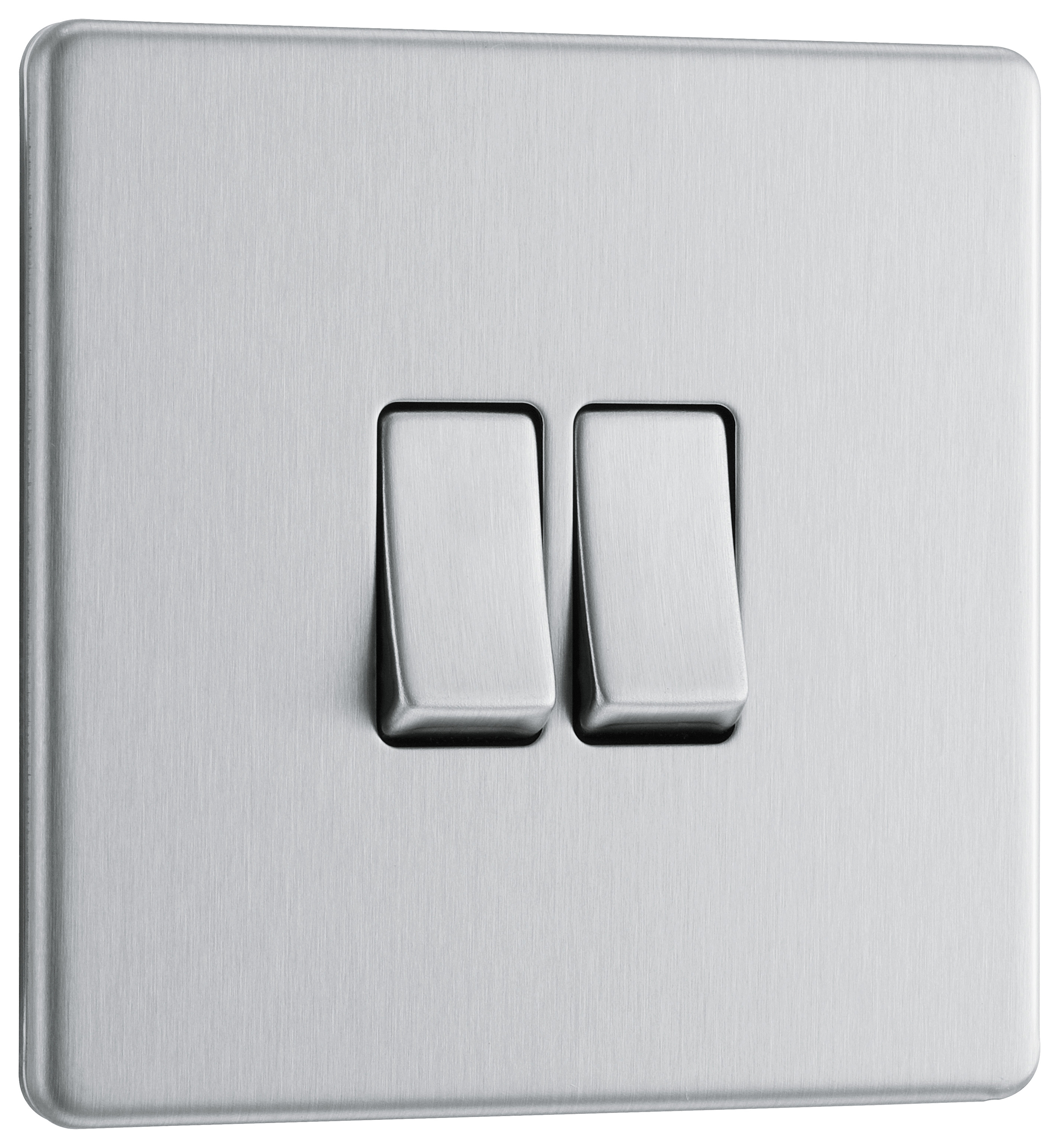 BG Screwless Flat Plate 10Ax 2 Way Double Switch - Brushed Steel