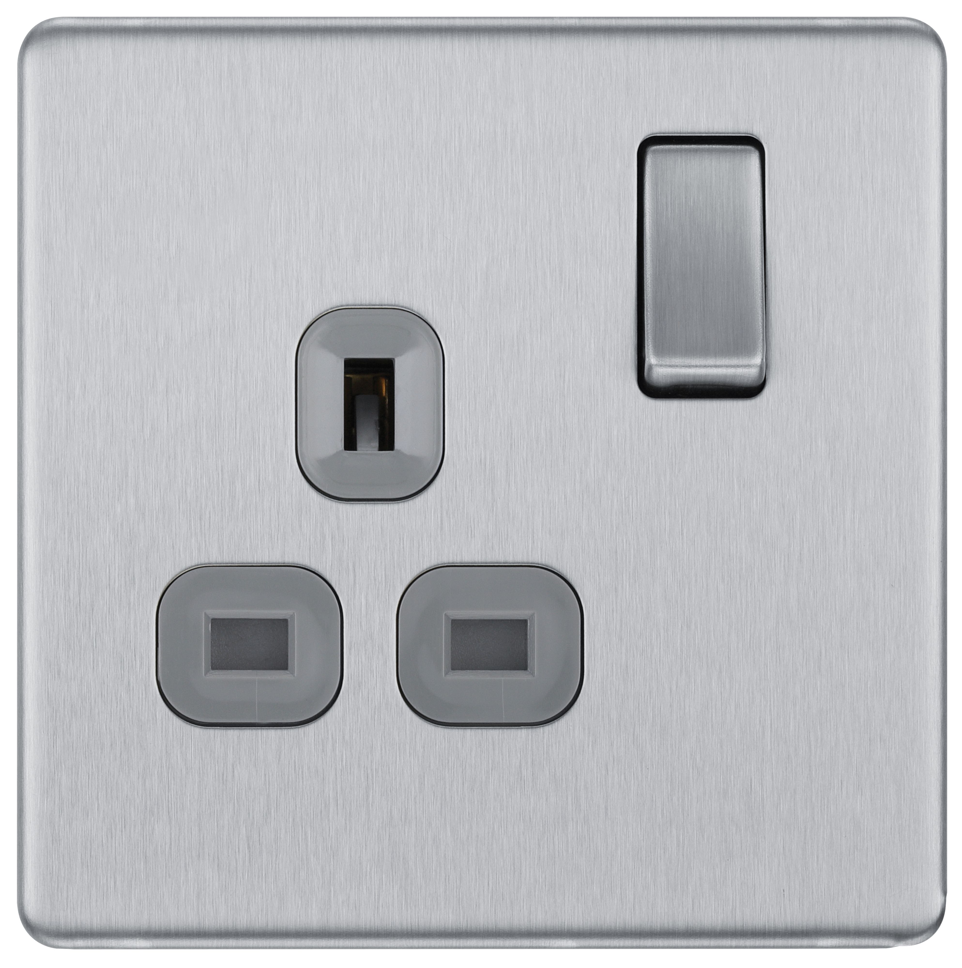 Image of BG Screwless Flatplate Brushed Steel Single Switched 13A Power Socket Double Pole