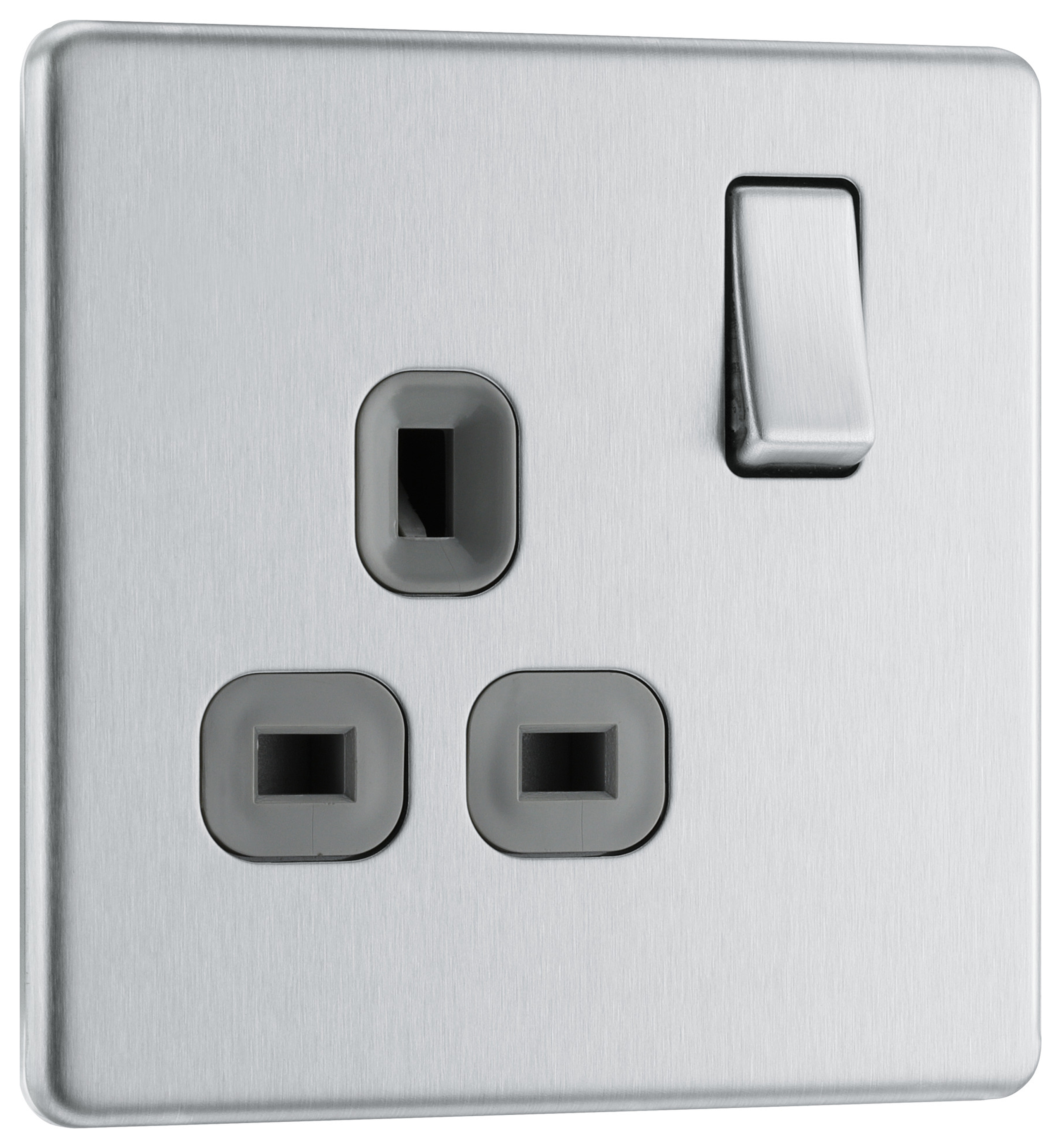 BG Screwless Flatplate Brushed Steel Single Switched 13A Power Socket Double Pole