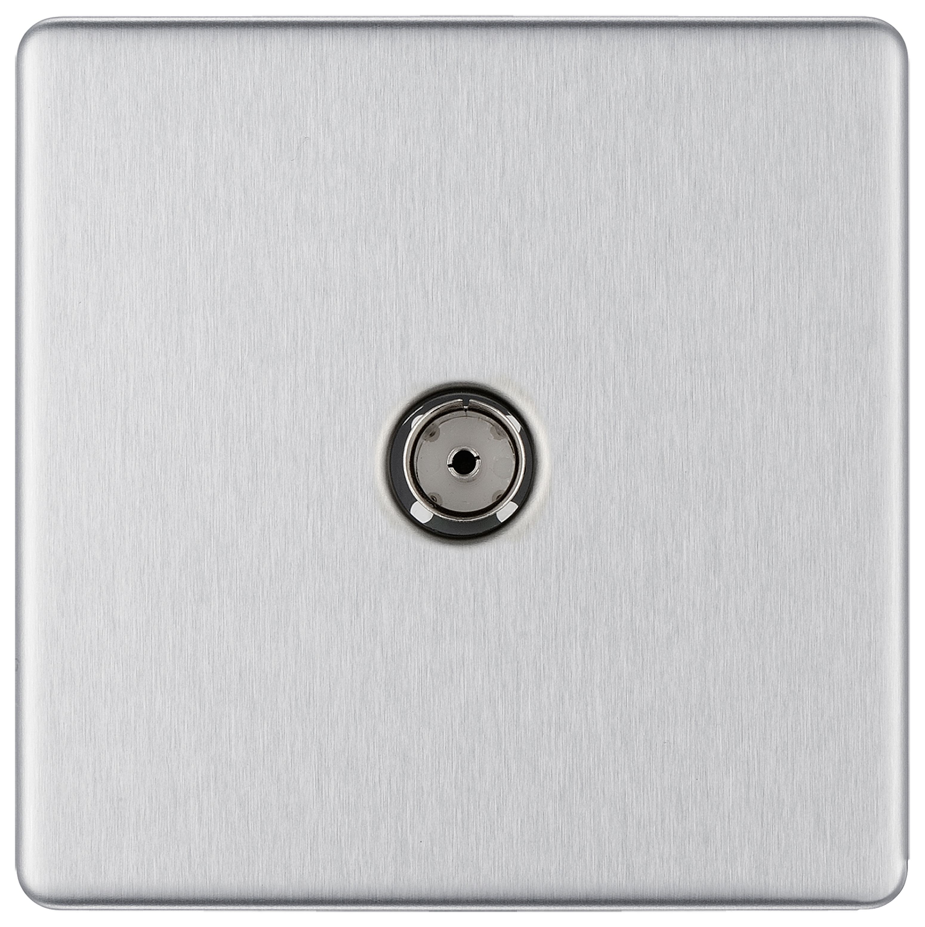 BG Screwless Flatplate Brushed Steel Single Socket For Tv Or Fm Co-Axial Aerial Connection