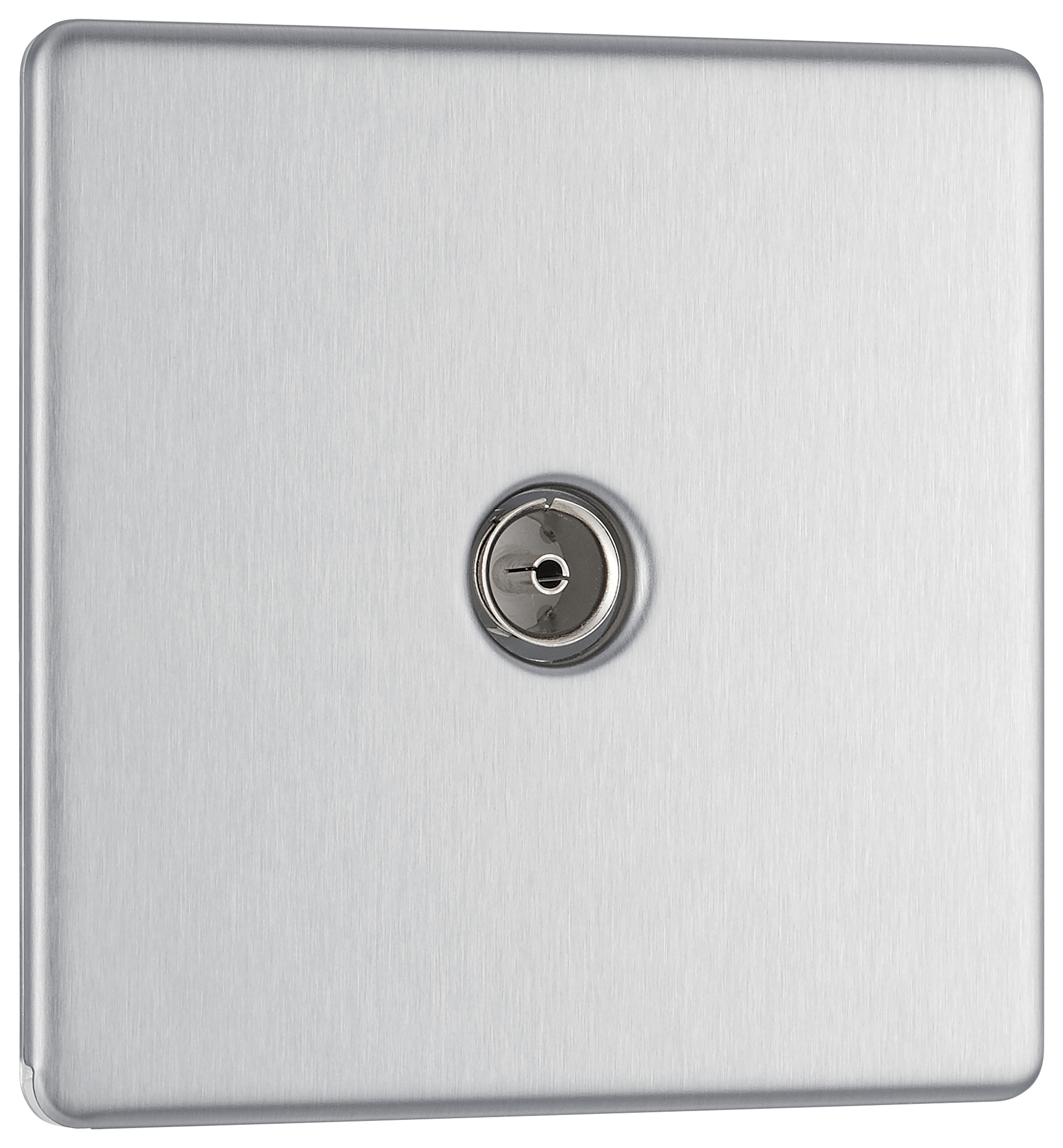 BG Screwless Flatplate Brushed Steel Single Socket For Tv Or Fm Co-Axial Aerial Connection