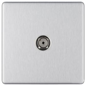 BG Screwless Flat Plate Brushed Stainless Steel TV Sockets 1 Gang Coaxial & S... 
