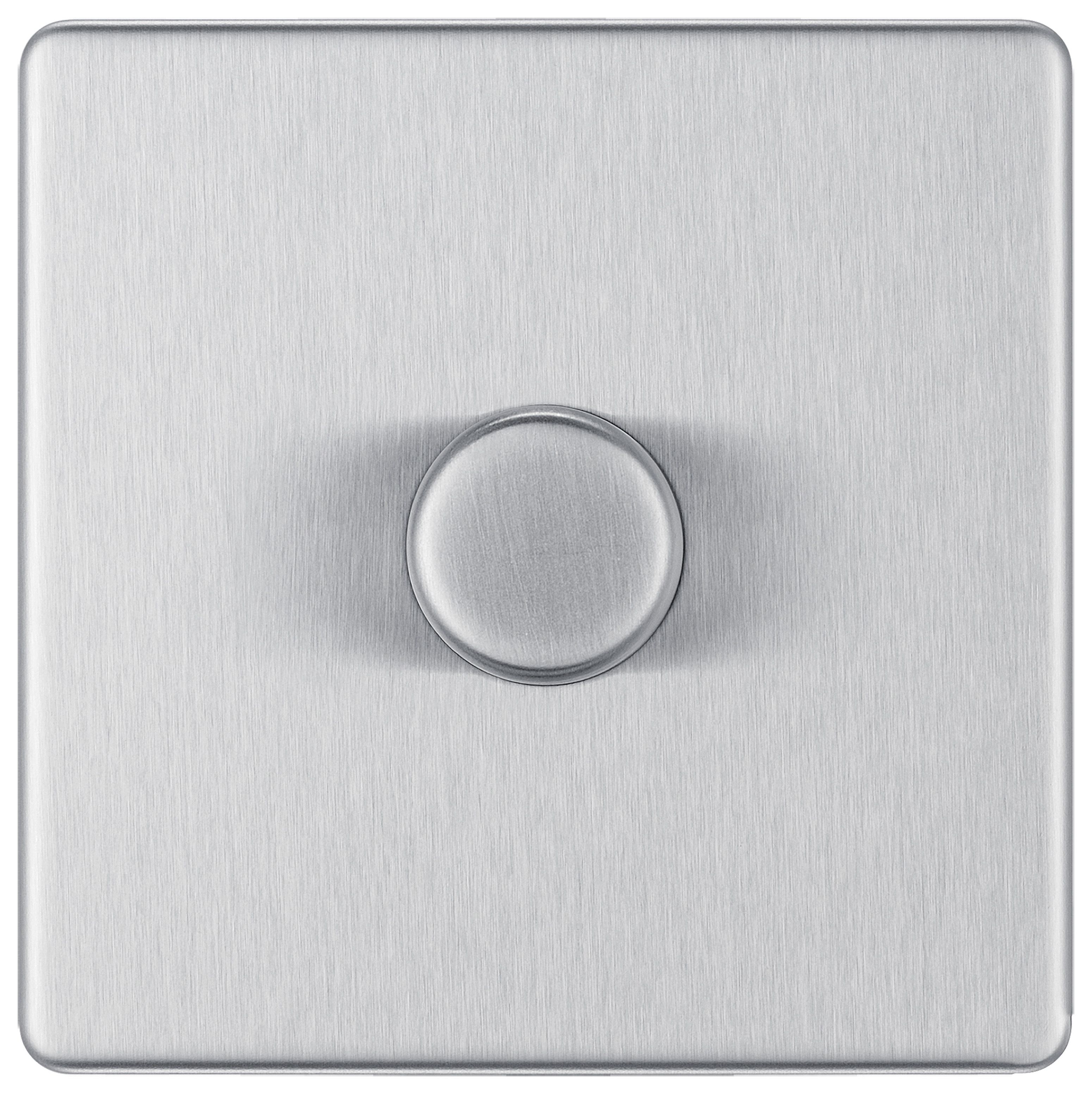 BG Screwless Flatplate Brushed Steel 400W Single Dimmer Switch 2-Way Push On/Off