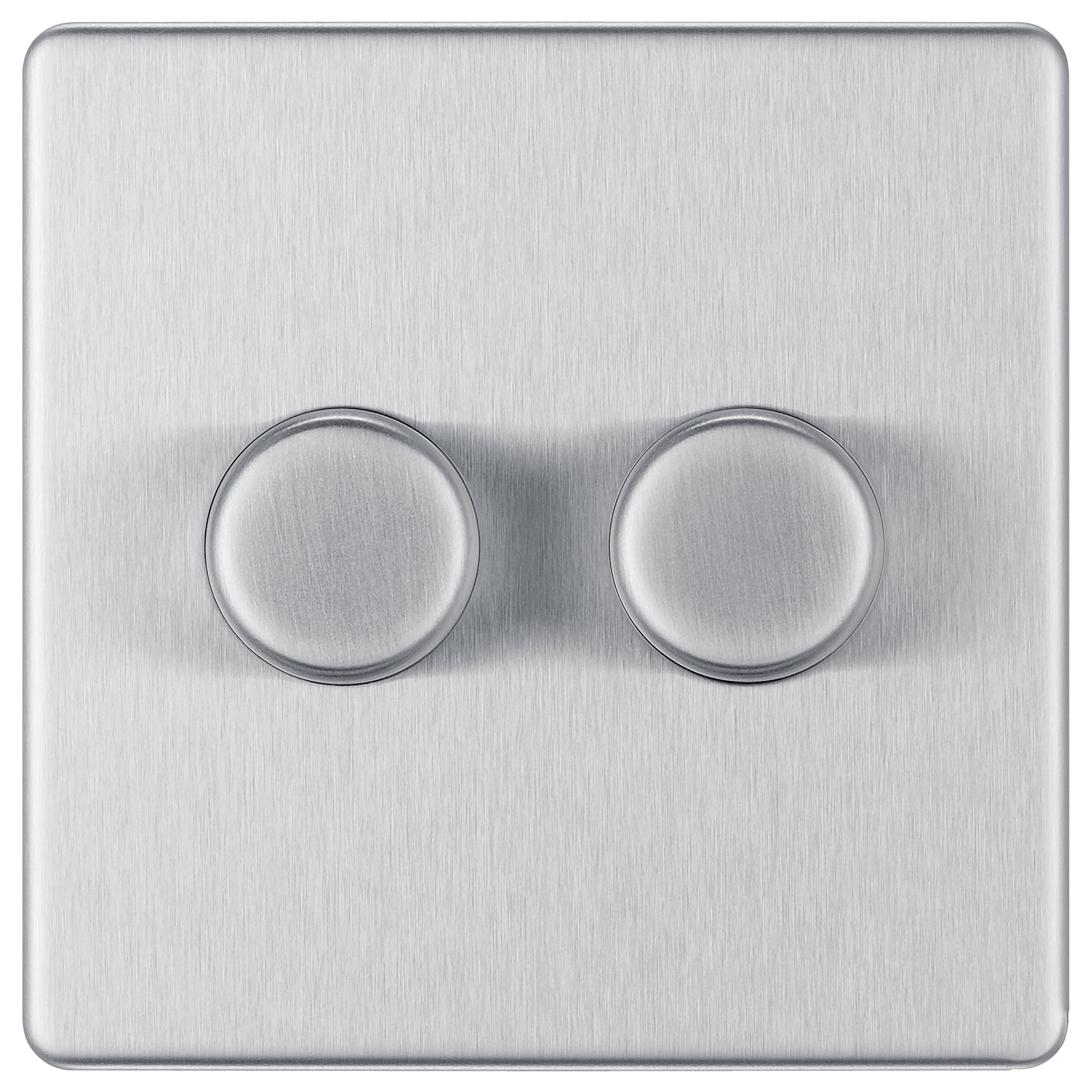 Image of BG Screwless Flatplate Brushed Steel 400W Double Dimmer Switch 2-Way Push On/Off