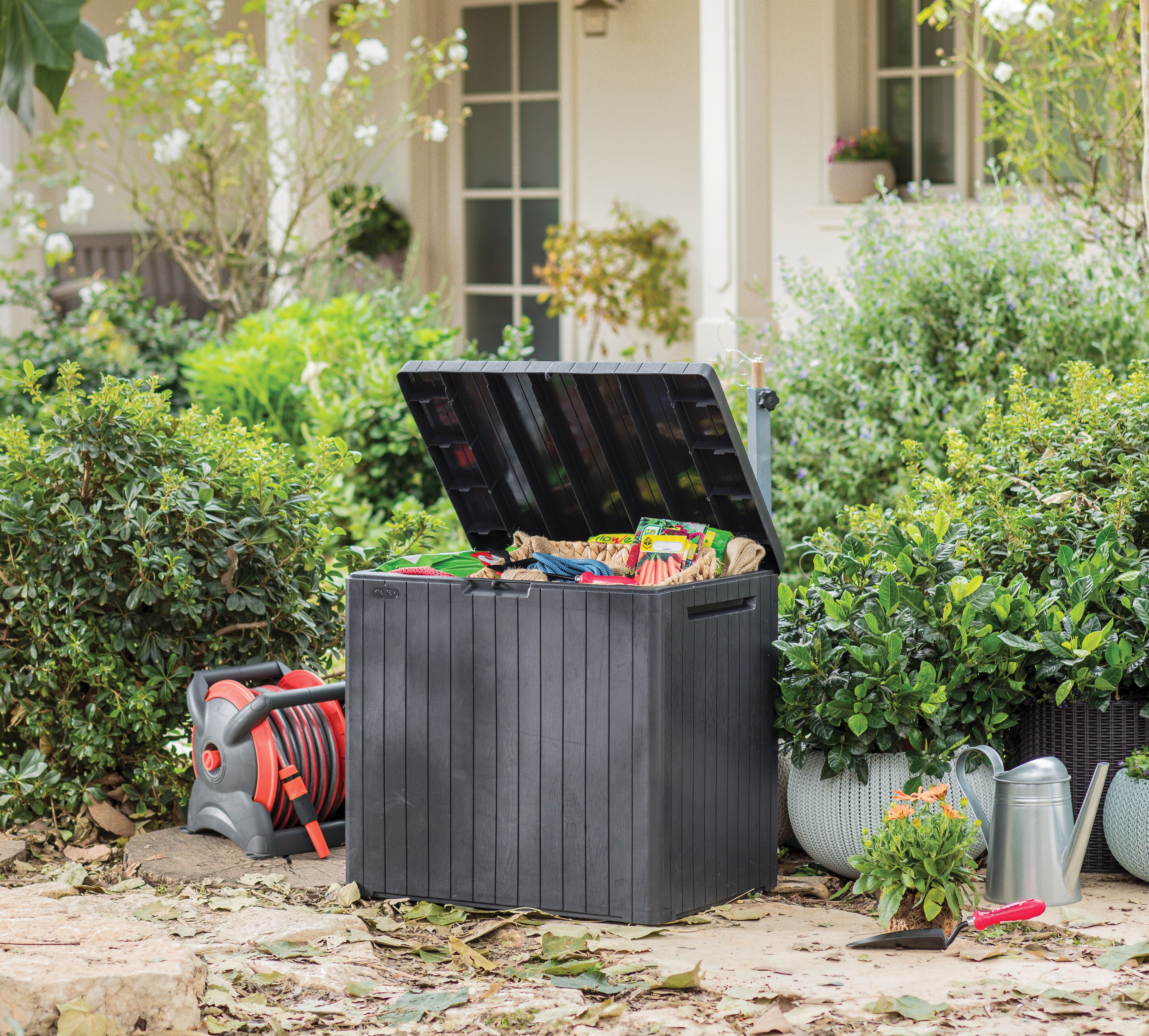 Plastic Extra Large Waterproof Garden Storage Box With Wheel Brown