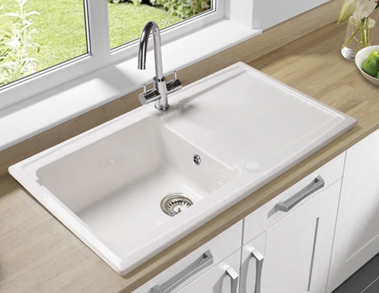 Image of Wickes Contemporary 1 Bowl Ceramic Kitchen Sink - White
