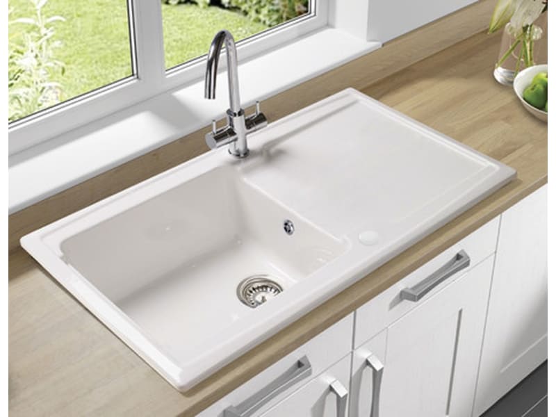 1.5 Bowl Plastic & Resin Kitchen Sink & Drainer White Reversible 1000mm x  500mm - Screwfix