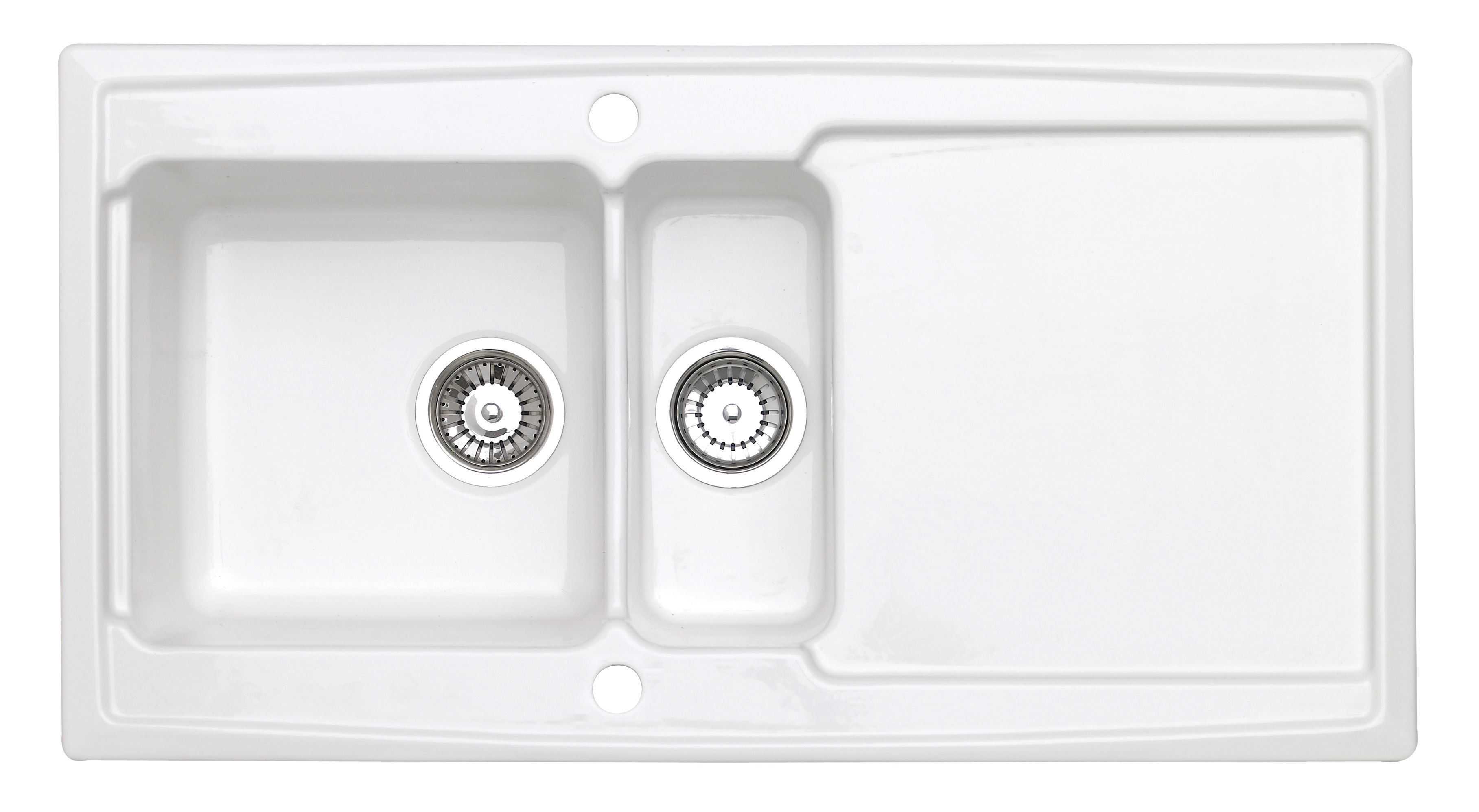 Wickes Contemporary 1.5 Bowl Ceramic Kitchen Sink - White