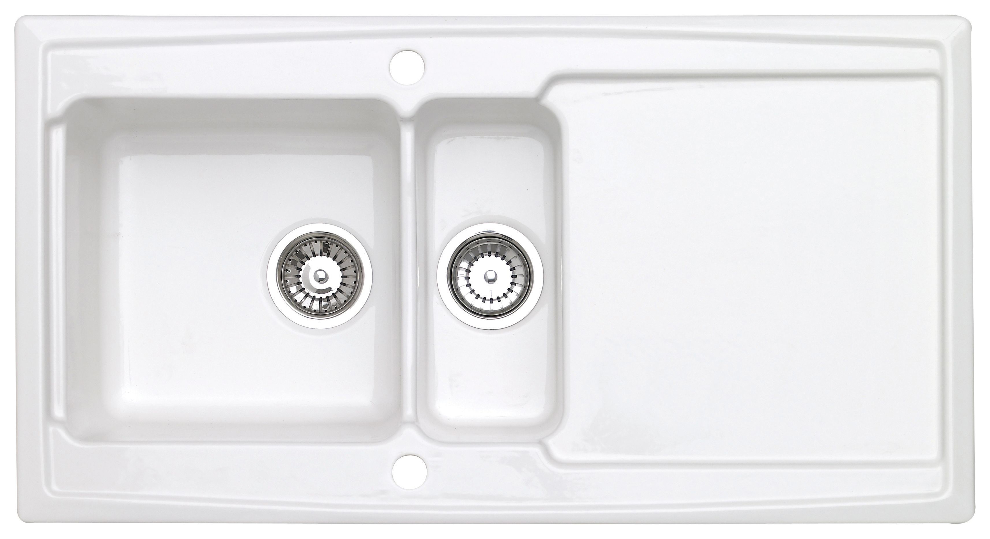 Image of Wickes Contemporary 1.5 Bowl Ceramic Kitchen Sink - White