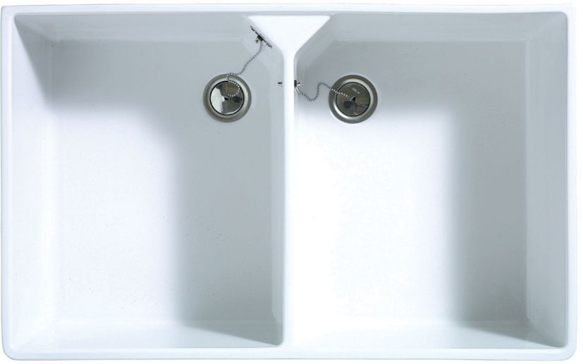 Image of Wickes Butler 2 Bowl Ceramic Kitchen Sink - White