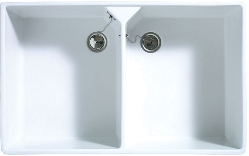 Wickes Butler 2 Bowl Ceramic Kitchen Sink - White