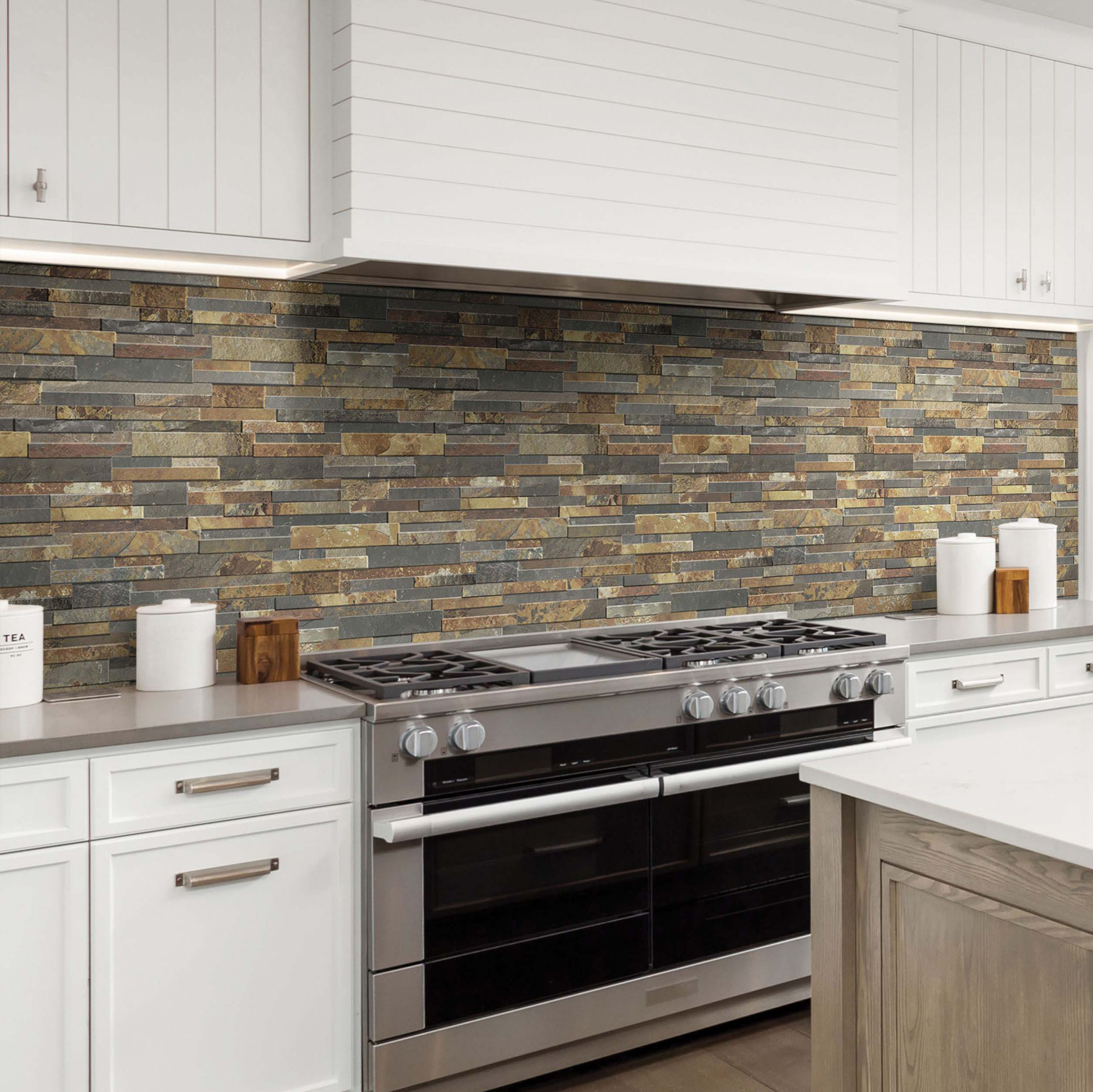 Wickes Quarzo Multicolour Splitface Porcelain Mosaic Wall & Floor Tile - 394 x 160mm (Pack of 15)