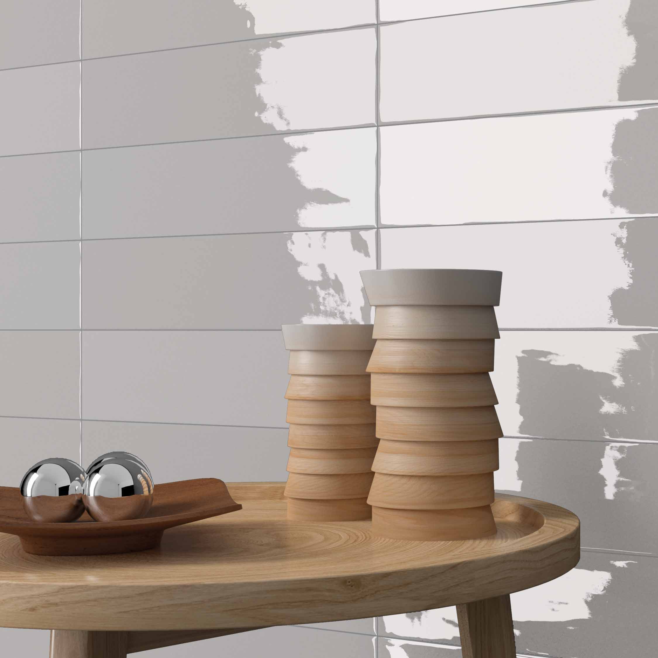 Wickes Boutique Flair Gradient Plain Grey Ceramic Wall Tile- 300 x 75mm