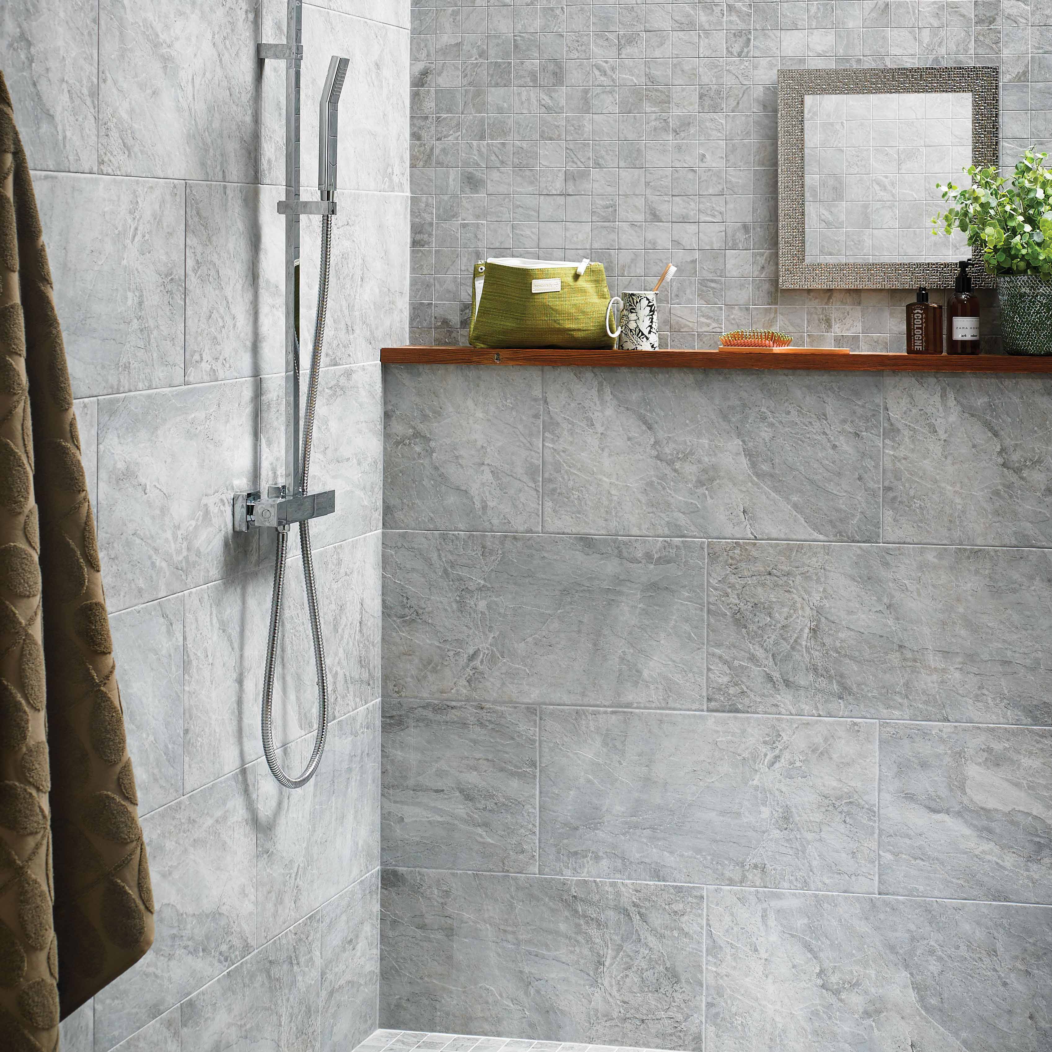 Wickes Boutique Modena Grey Glazed Porcelain Wall & Floor Tile - 308 x 615mm