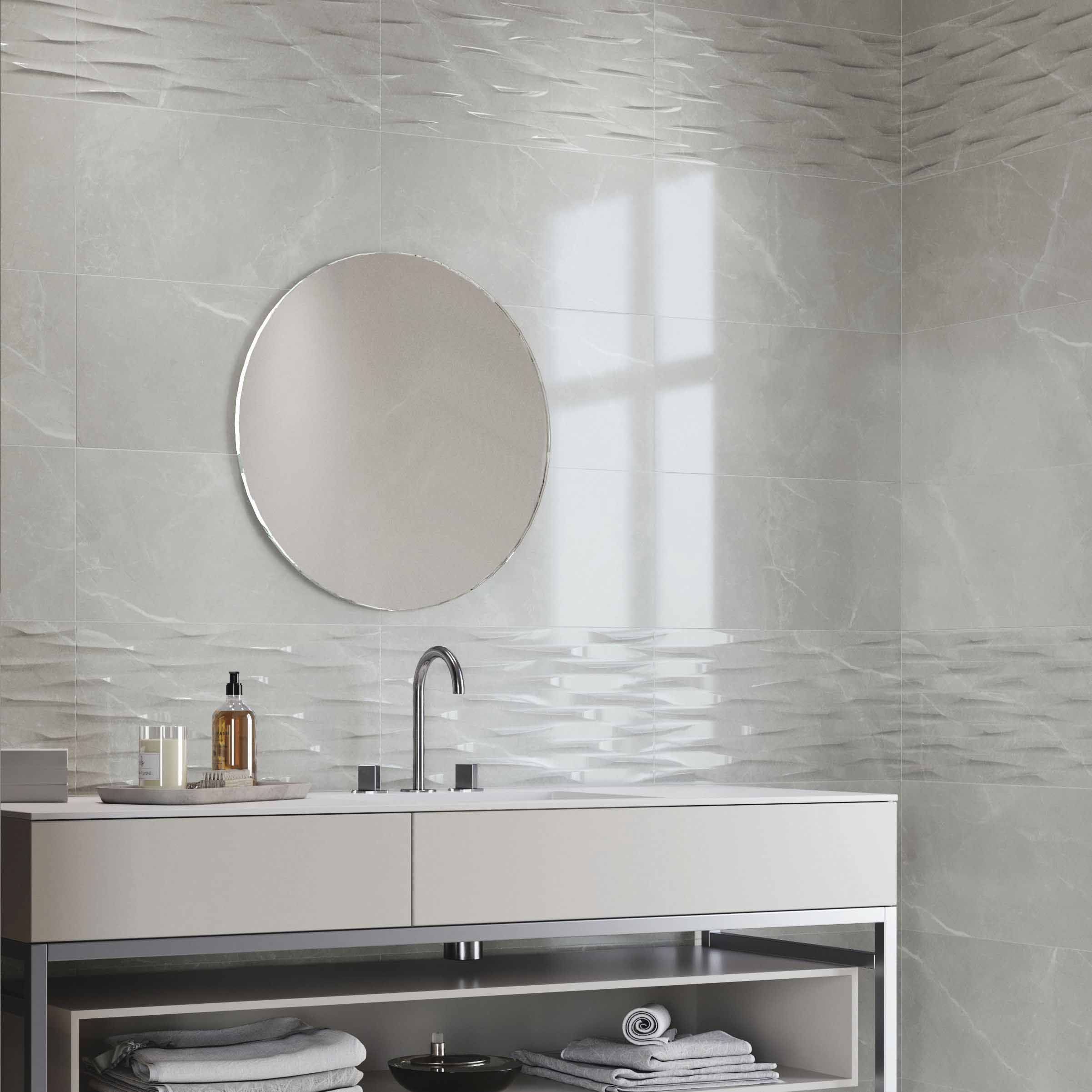 Image of Wickes Boutique Bukan Silver Structure Ceramic Wall Tile - 600 x 300mm