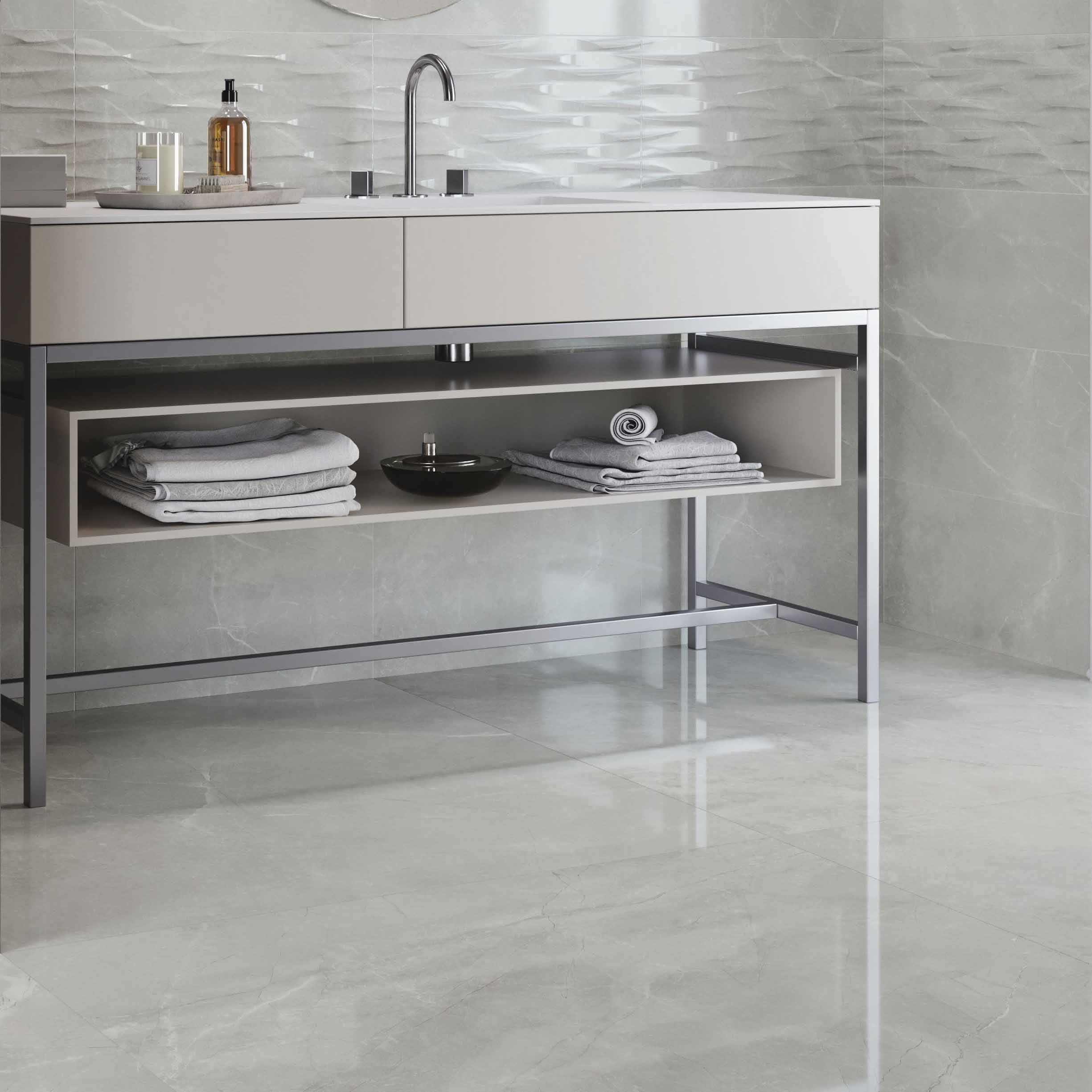 Wickes Boutique Bukan Silver Glazed Porcelain Wall & Floor Tile - 600 x 600mm