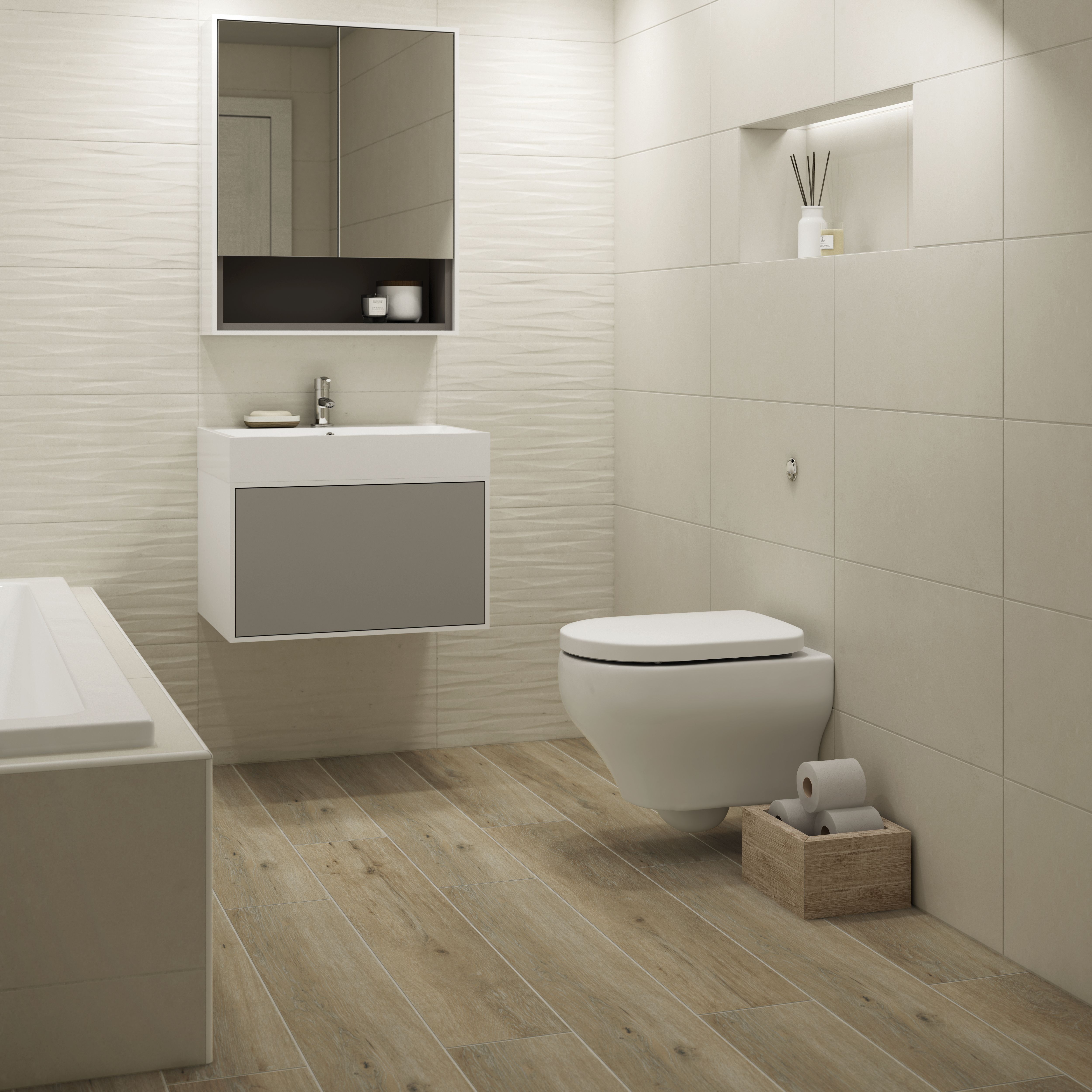 Image of Wickes Boutique Maryland Oak Glazed Porcelain Wood Effect Wall & Floor Tile - 1140 x 200mm