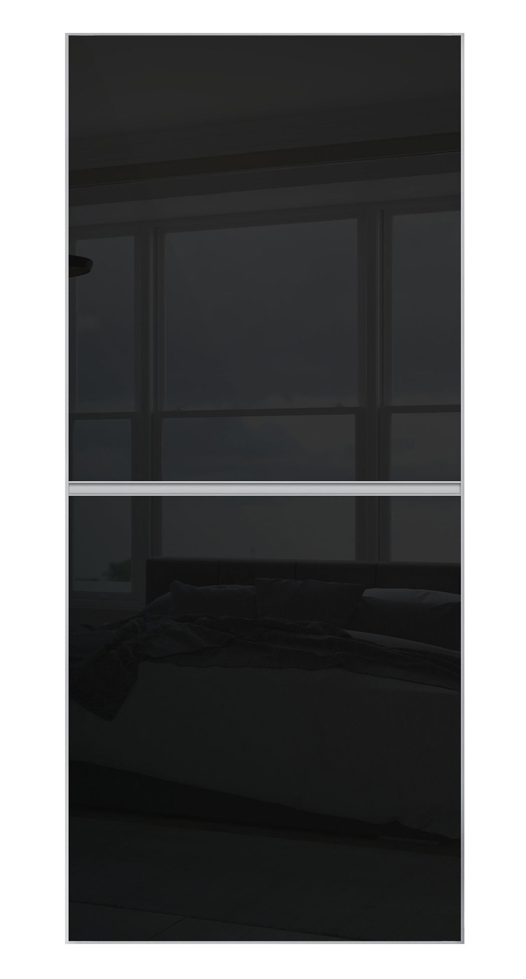 Image of Spacepro Minimalist Sliding Wardrobe Door 2 Panel Silver Frame Black - 610mm