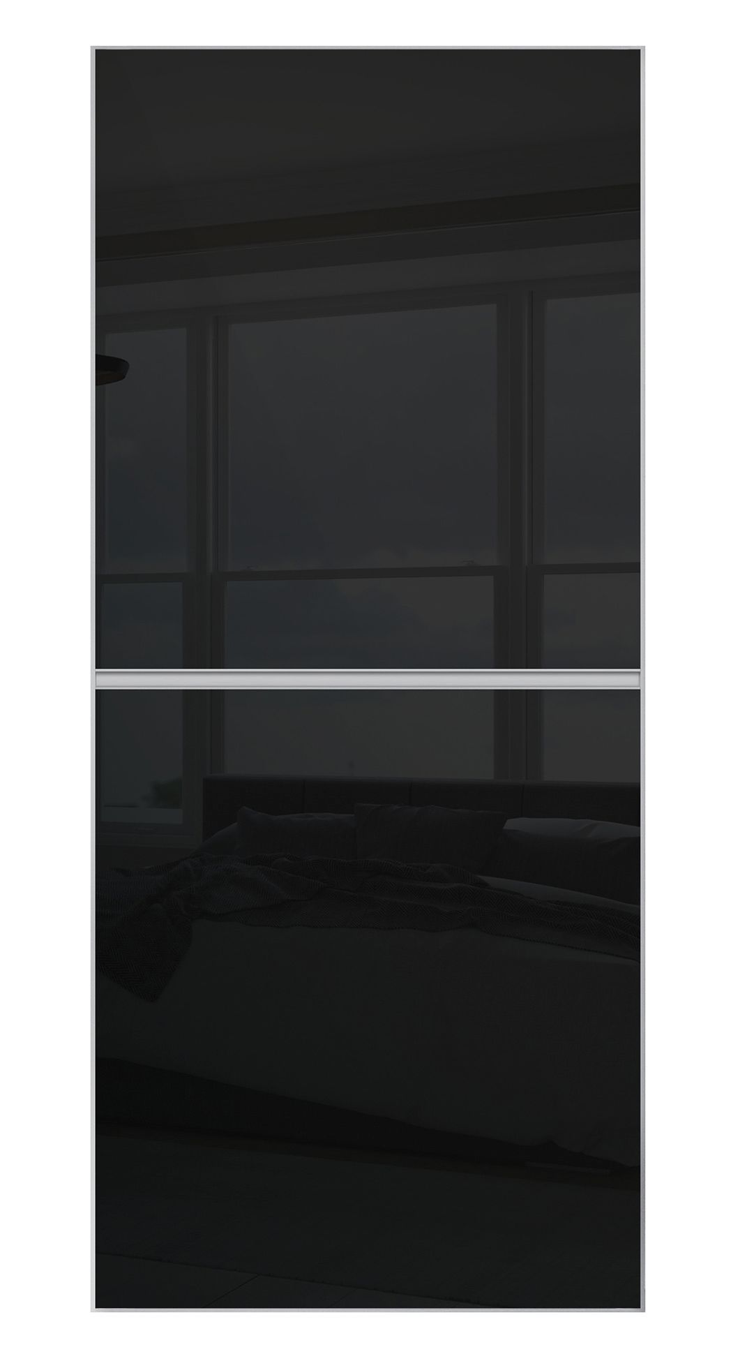 Spacepro Minimalist Sliding Wardrobe Door 2 Panel Silver Frame Black - 610mm