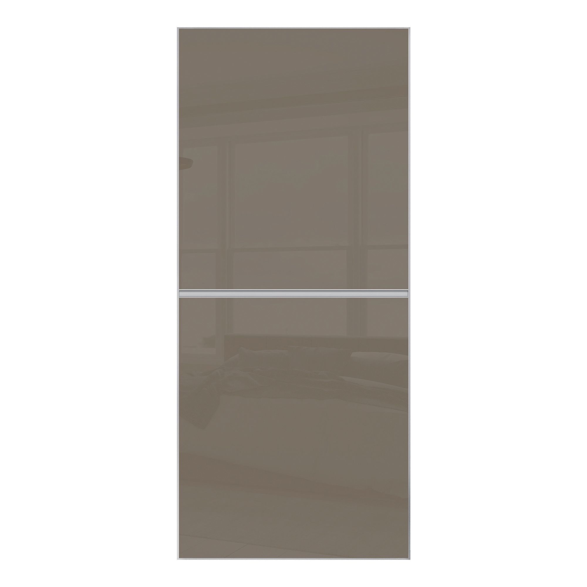 Image of Spacepro Minimalist Sliding Wardrobe Door 2 Panel Silver Frame Cappuccino - 610mm