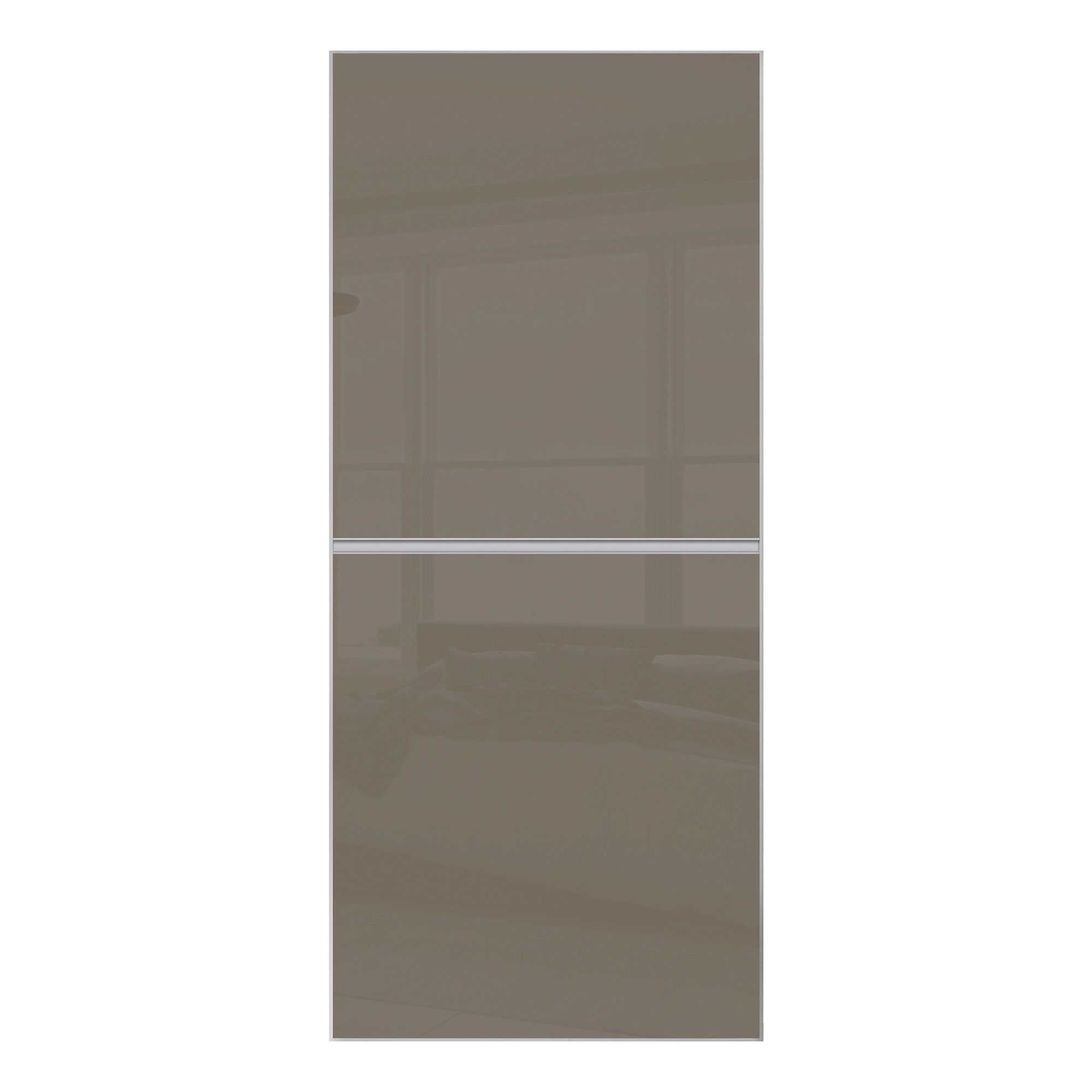 Spacepro Minimalist Sliding Wardrobe Door 2 Panel Silver Frame - Cappuccino