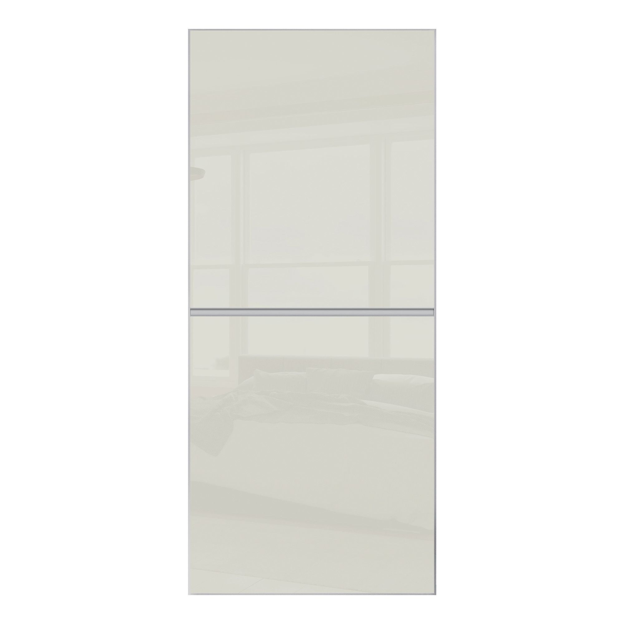 Image of Spacepro Minimalist Sliding Wardrobe Door 2 Panel Silver Frame Arctic White - 610mm