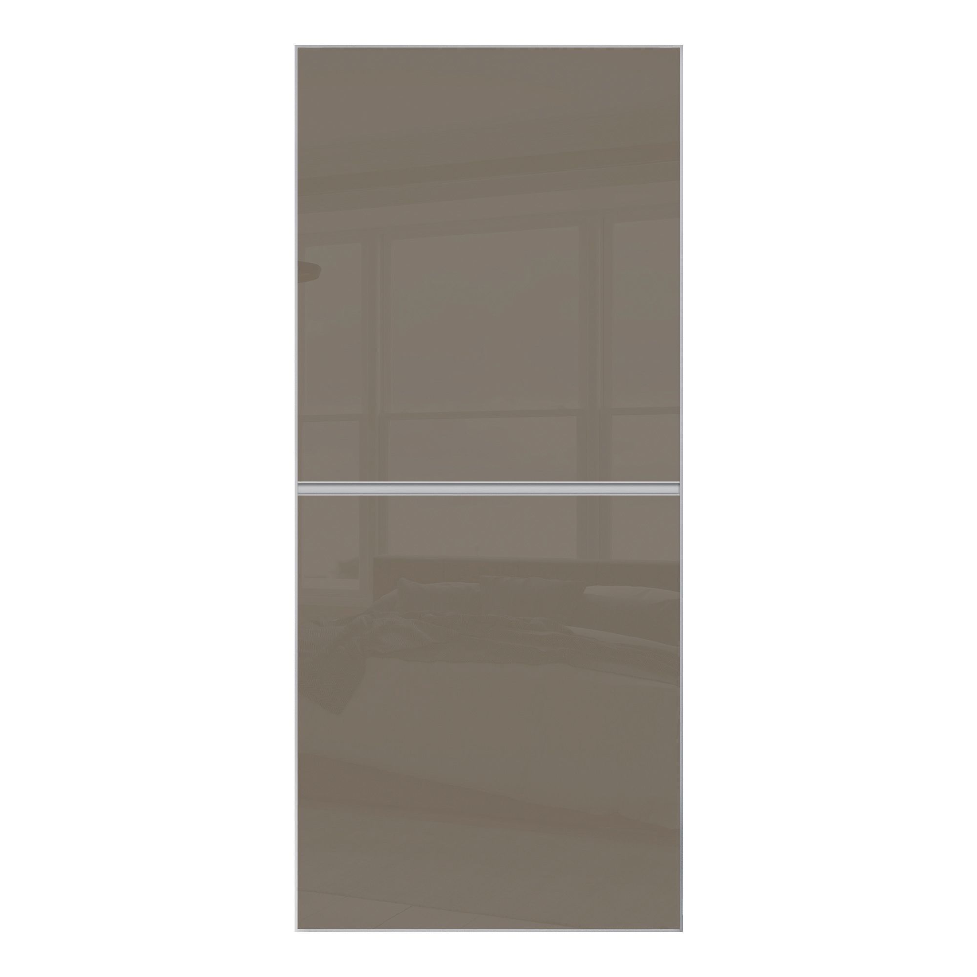 Spacepro Minimalist Sliding Wardrobe Door 2 Panel Silver Frame Cappuccino - 762mm