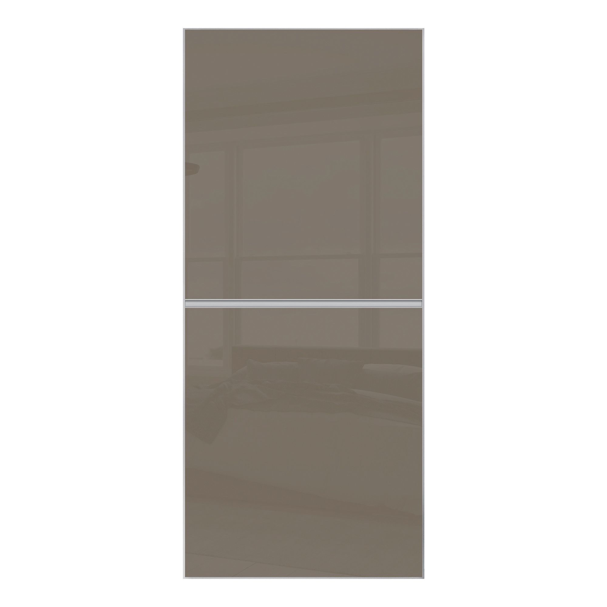 Image of Spacepro Minimalist Sliding Wardrobe Door 2 Panel Silver Frame Cappuccino - 762mm