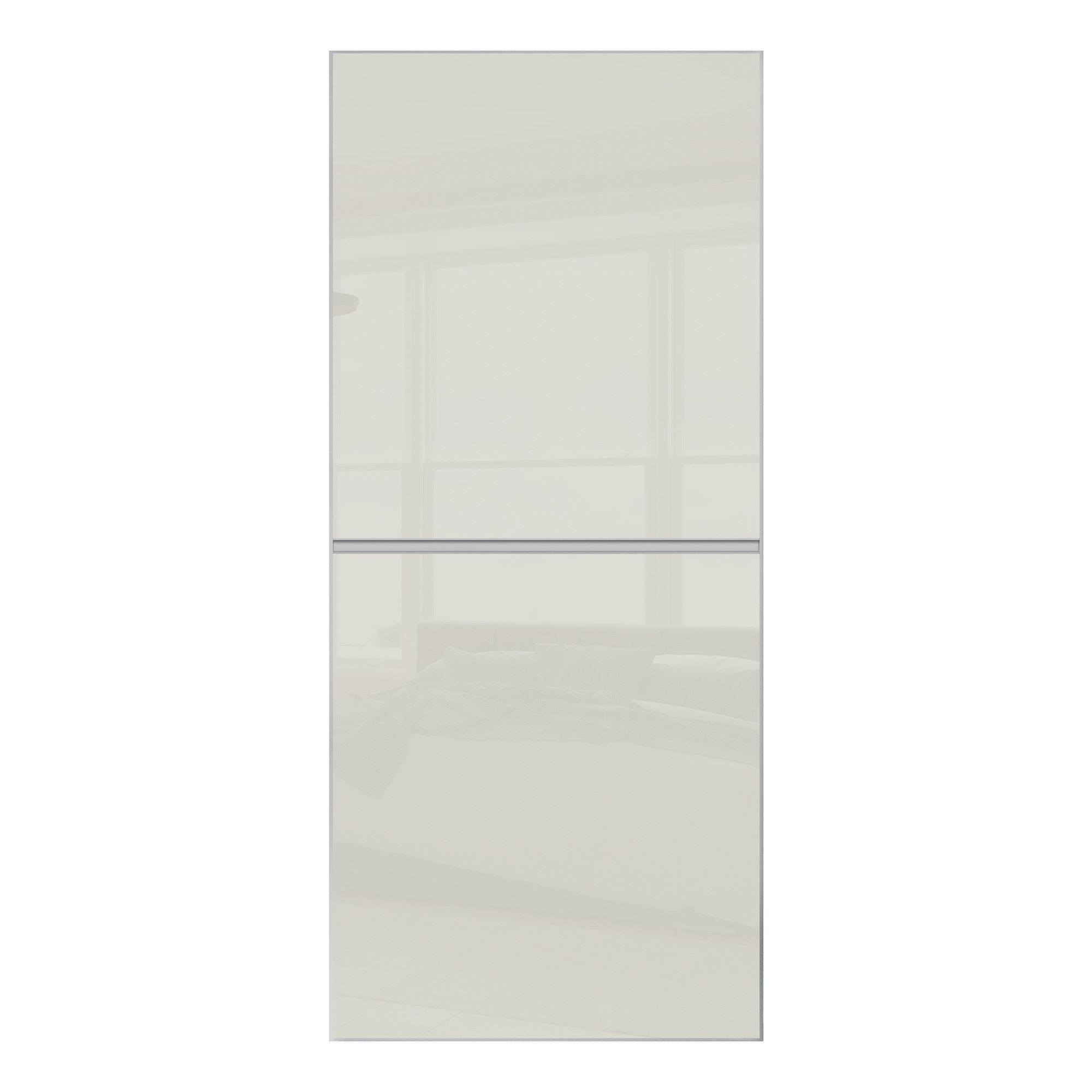Spacepro Minimalist Sliding Wardrobe Door 2 Panel Silver Frame Arctic White - 762mm