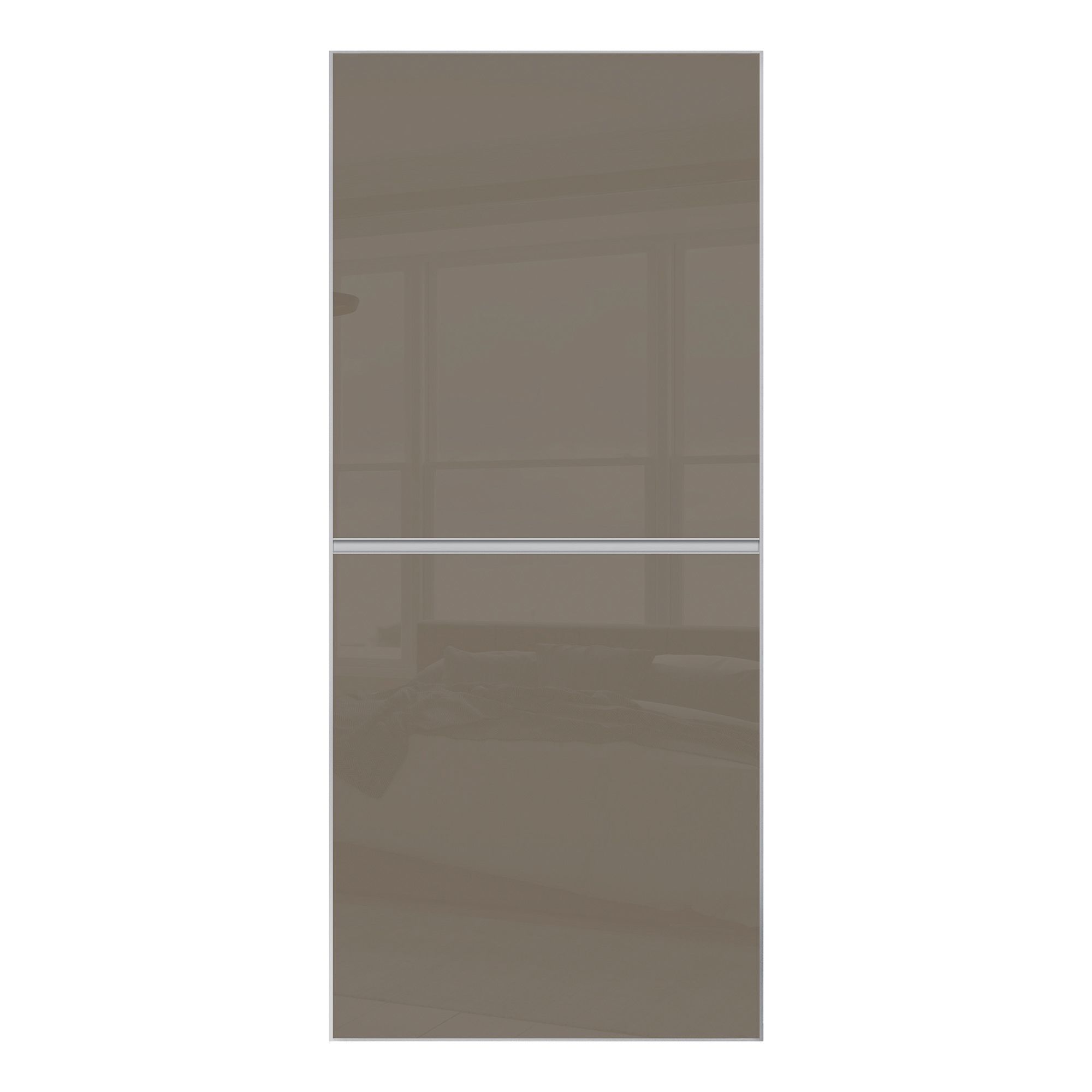 Image of Spacepro Minimalist Sliding Wardrobe Door 2 Panel Silver Frame Cappuccino - 914mm