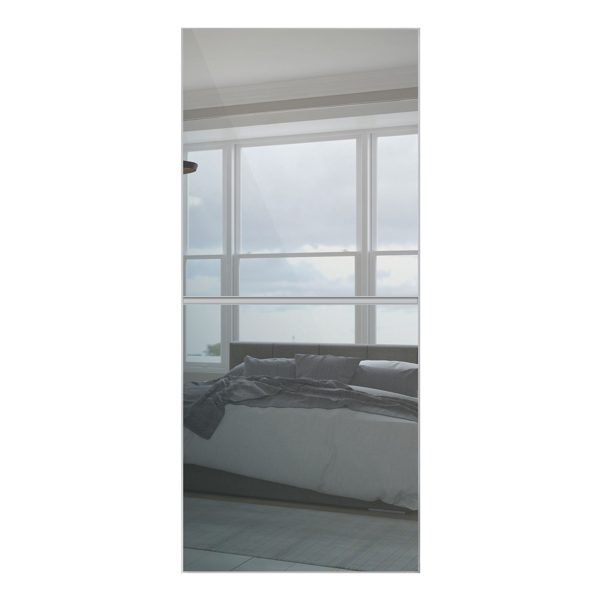 Spacepro Minimalist Sliding Wardrobe Door 2 Panel Silver Frame Mirror - 914mm