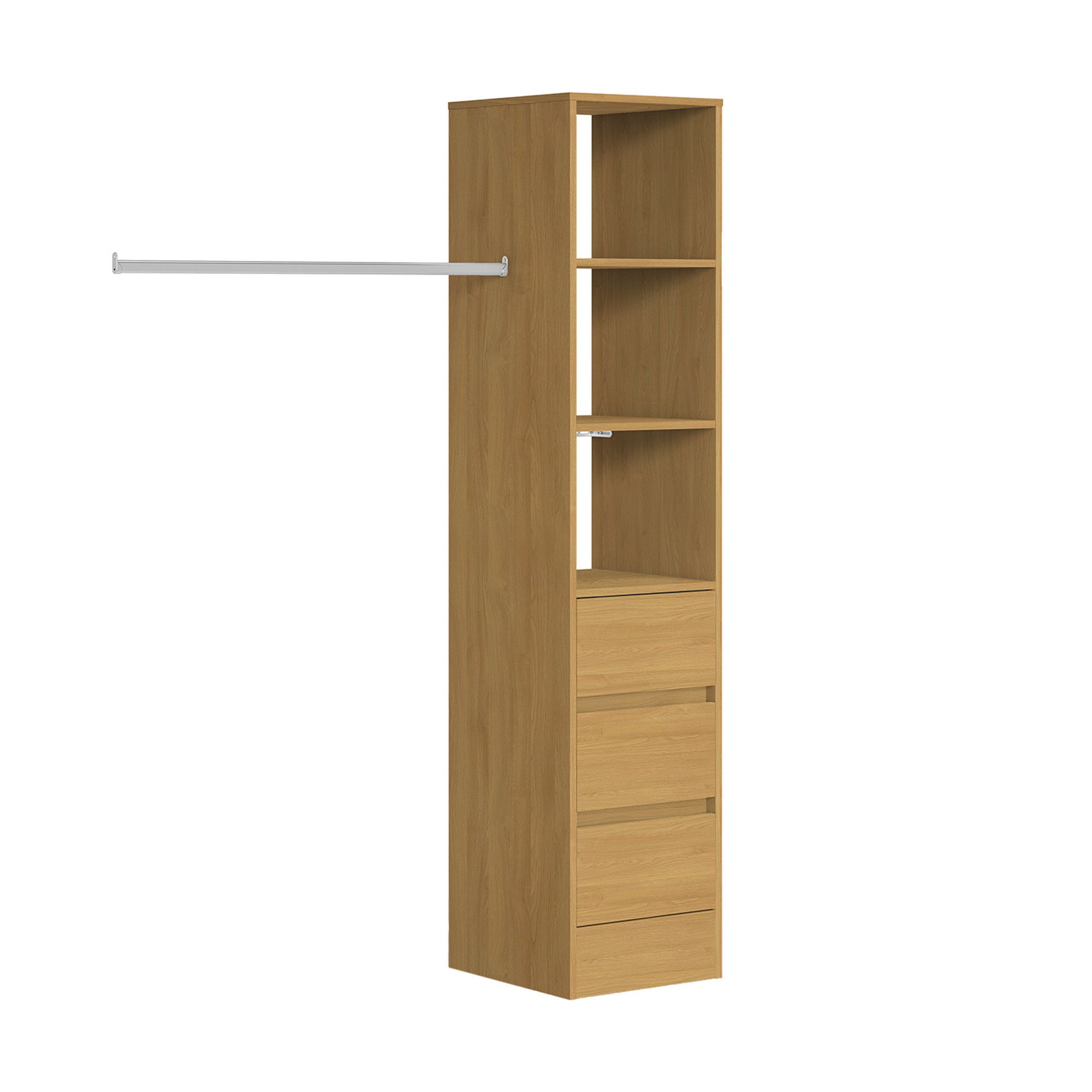 Image of Spacepro Wardrobe Storage Kit Tower Unit with 3 Drawers Oak - 450mm