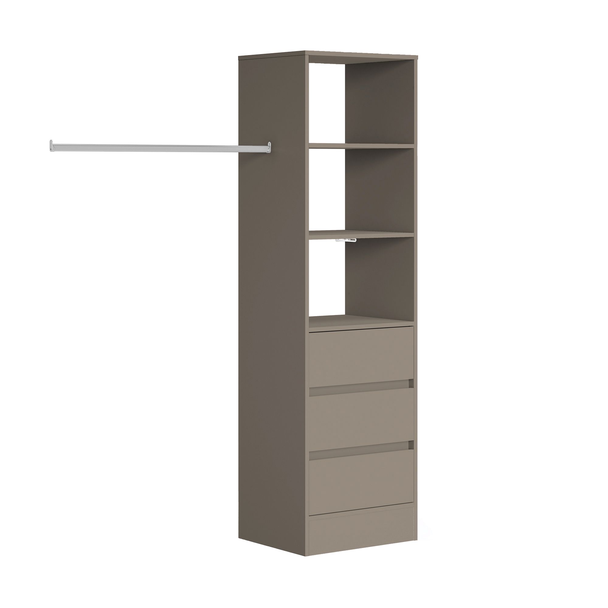 Image of Spacepro Wardrobe Storage Kit Tower Unit with 3 Drawers Stone Grey - 600mm