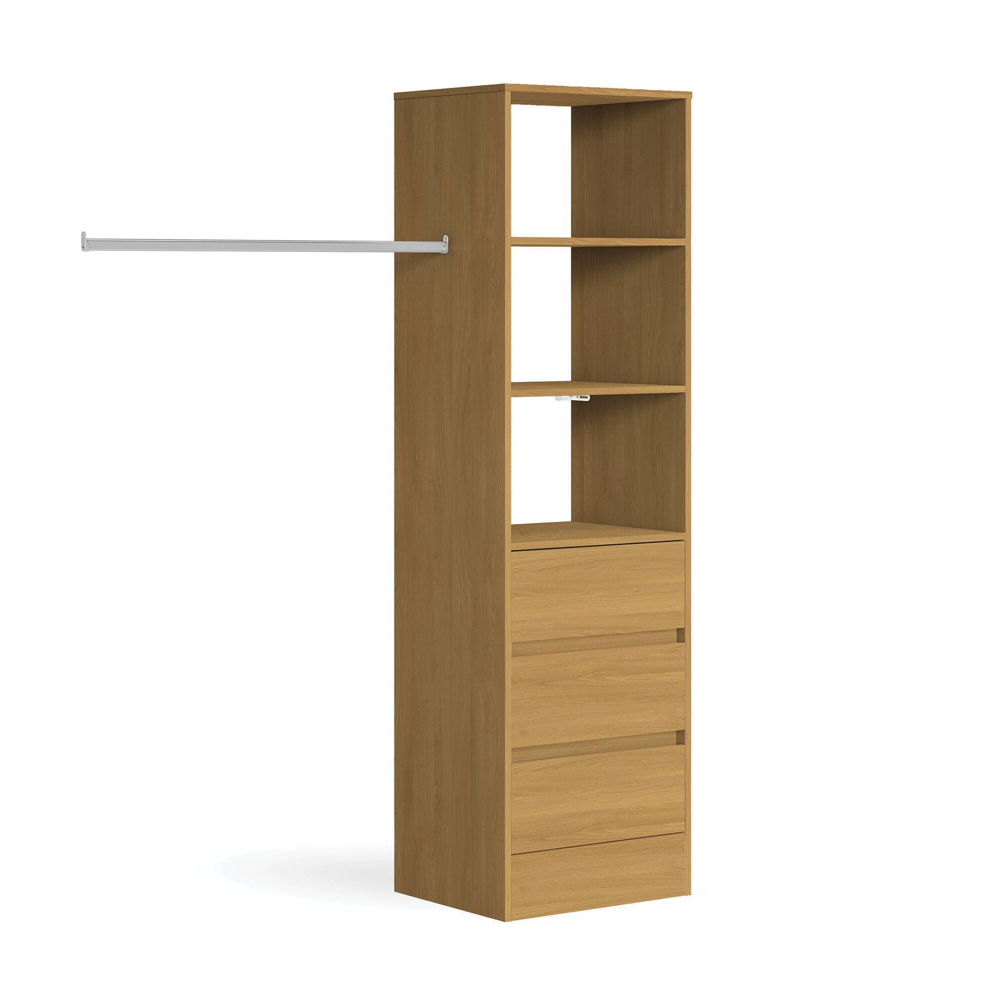 Image of Spacepro Wardrobe Storage Kit Tower Unit with 3 Drawers Oak - 600mm