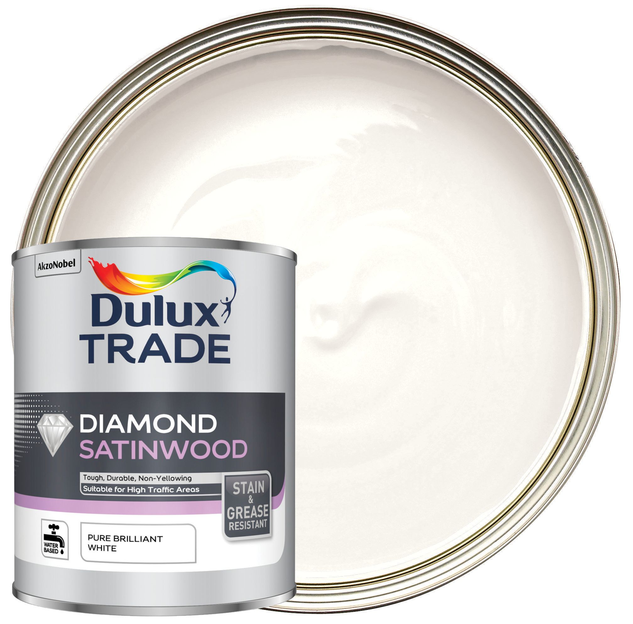 Dulux Trade Diamond Satinwood Paint - Pure Brilliant White - 1L